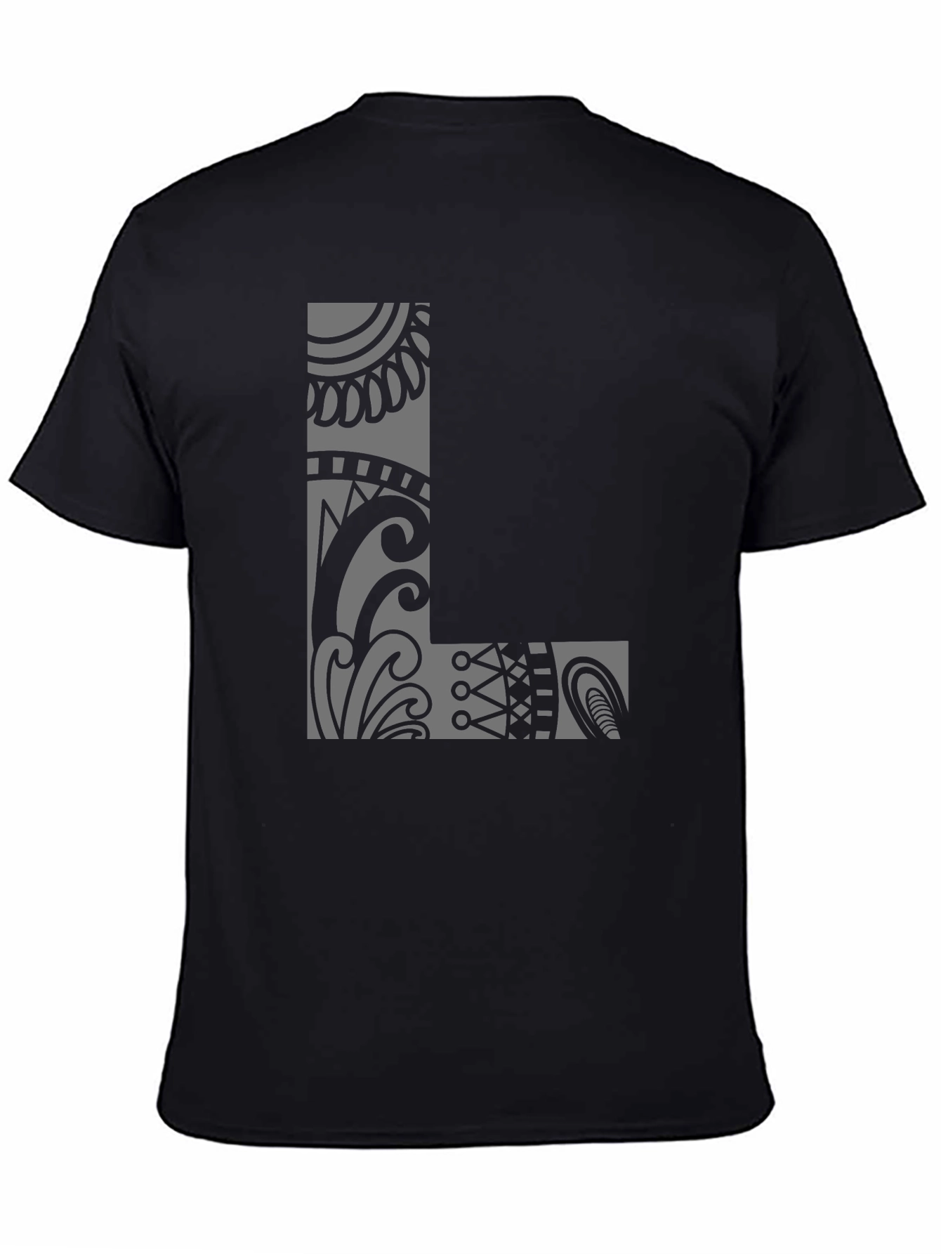 Tribal L Design Black T-Shirt - Stylish & Unique