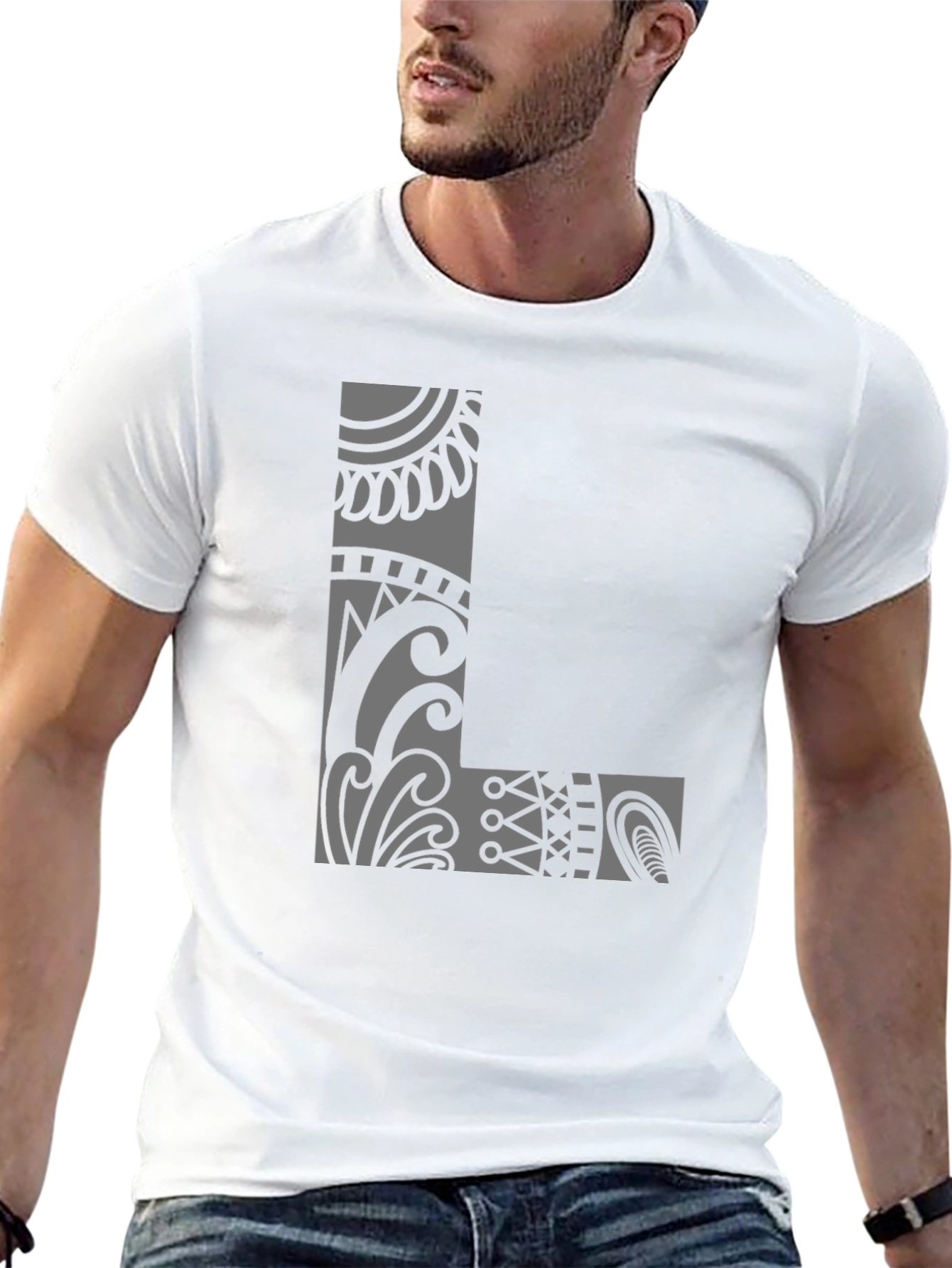 Tribal L Design Black T-Shirt - Stylish & Unique