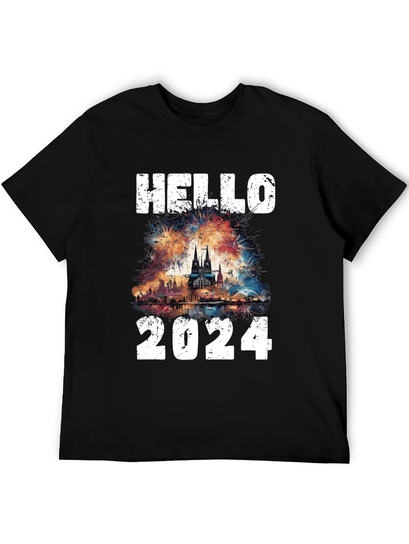 Hello 2024 Fireworks Graphic T-Shirt