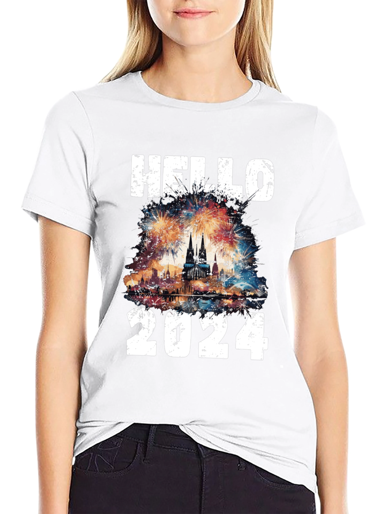 Hello 2024 Fireworks Graphic T-Shirt