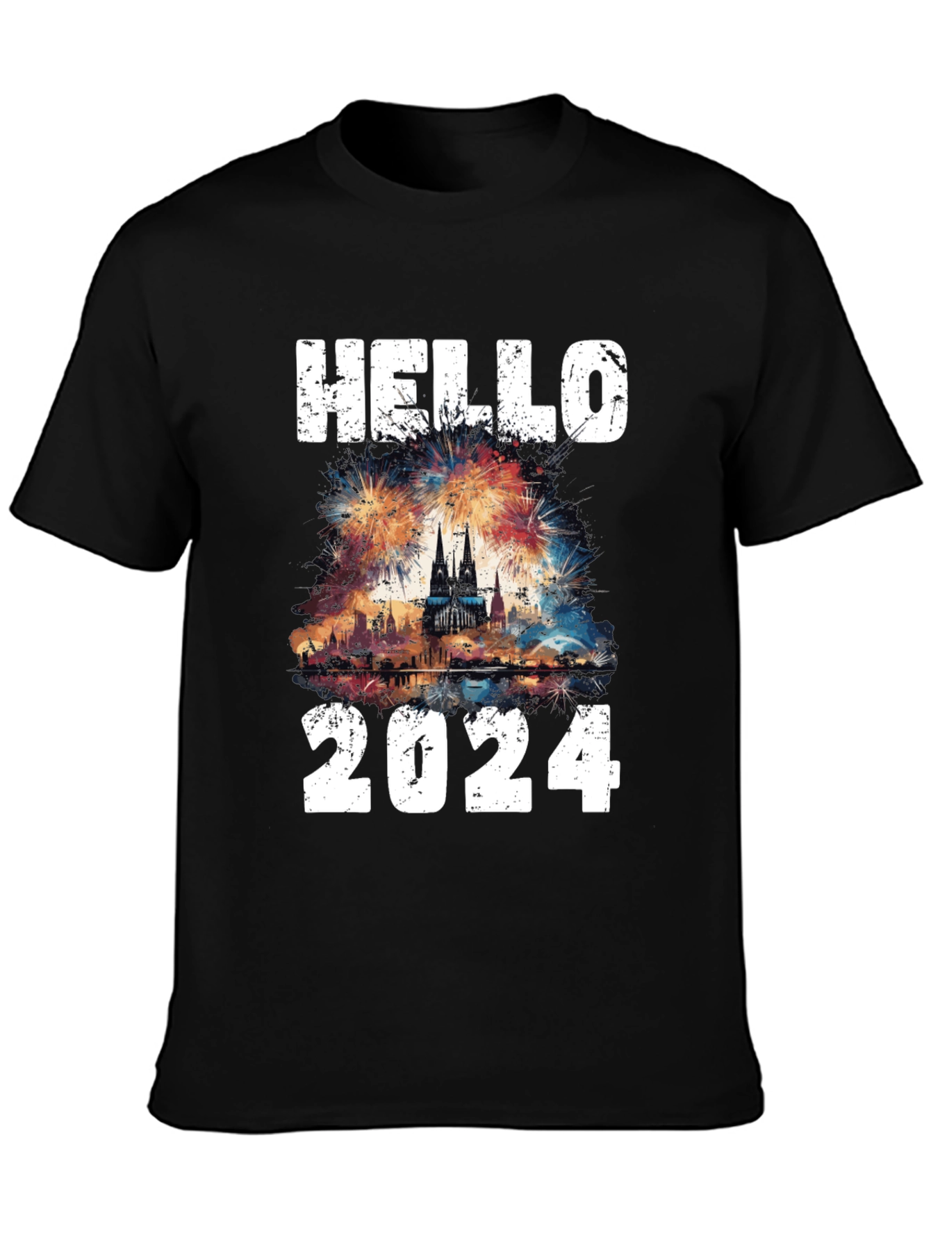 Hello 2024 Fireworks Graphic T-Shirt