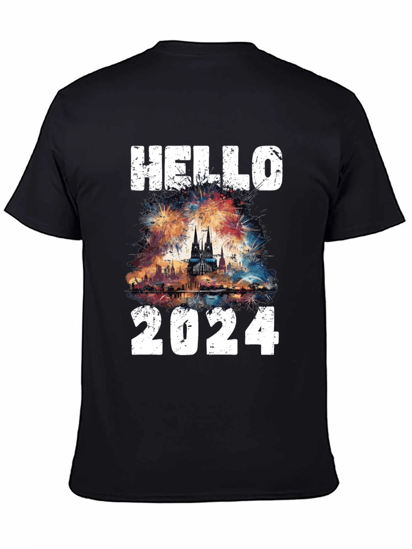 Hello 2024 Fireworks Graphic T-Shirt