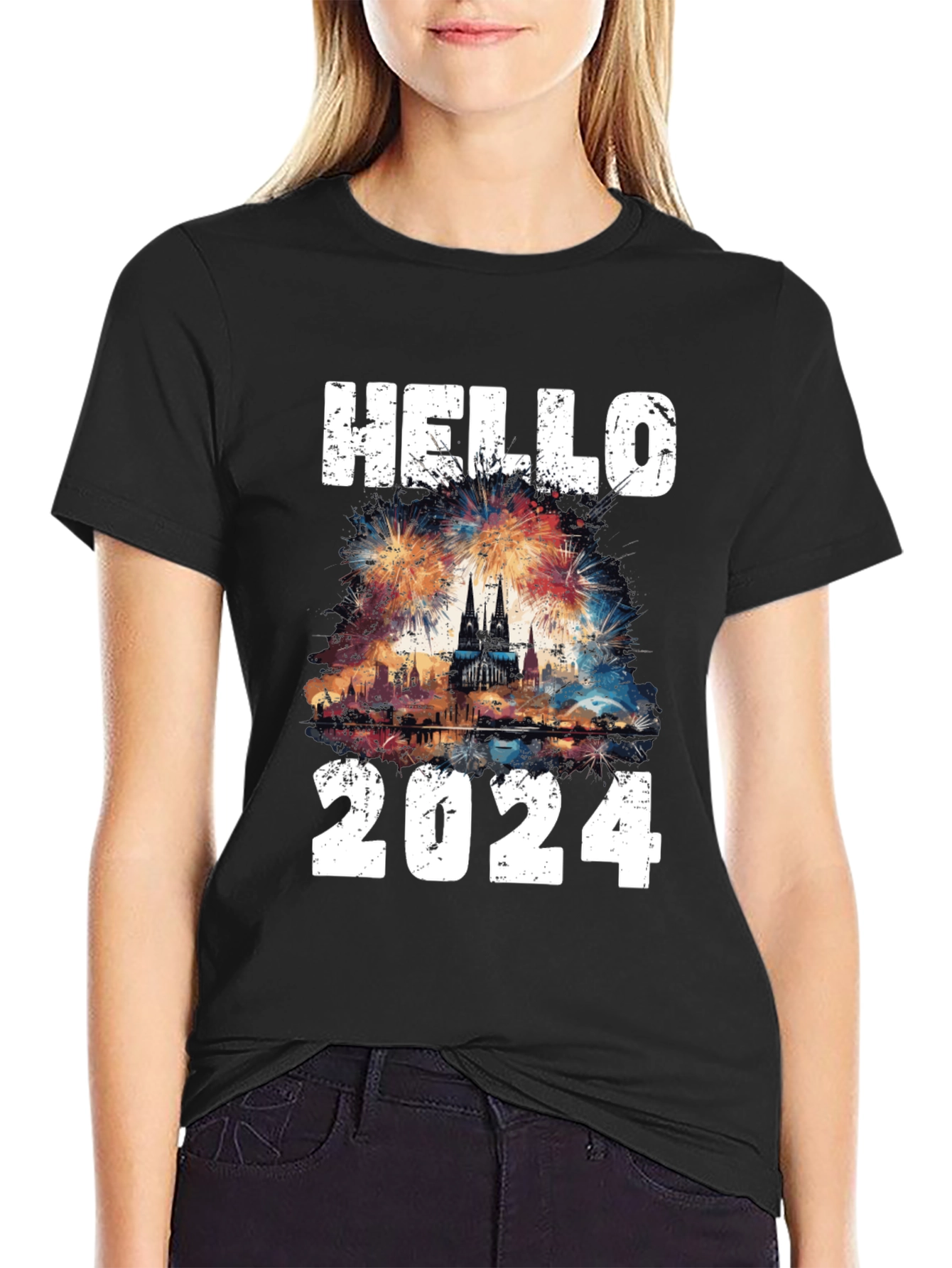 Hello 2024 Fireworks Graphic T-Shirt