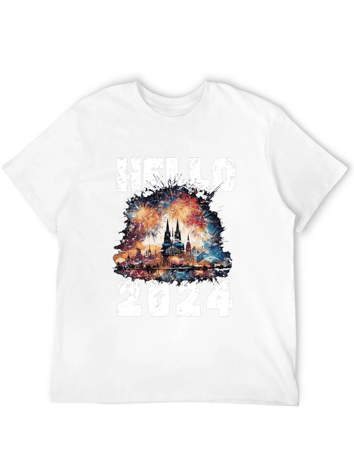 Hello 2024 Fireworks Graphic T-Shirt