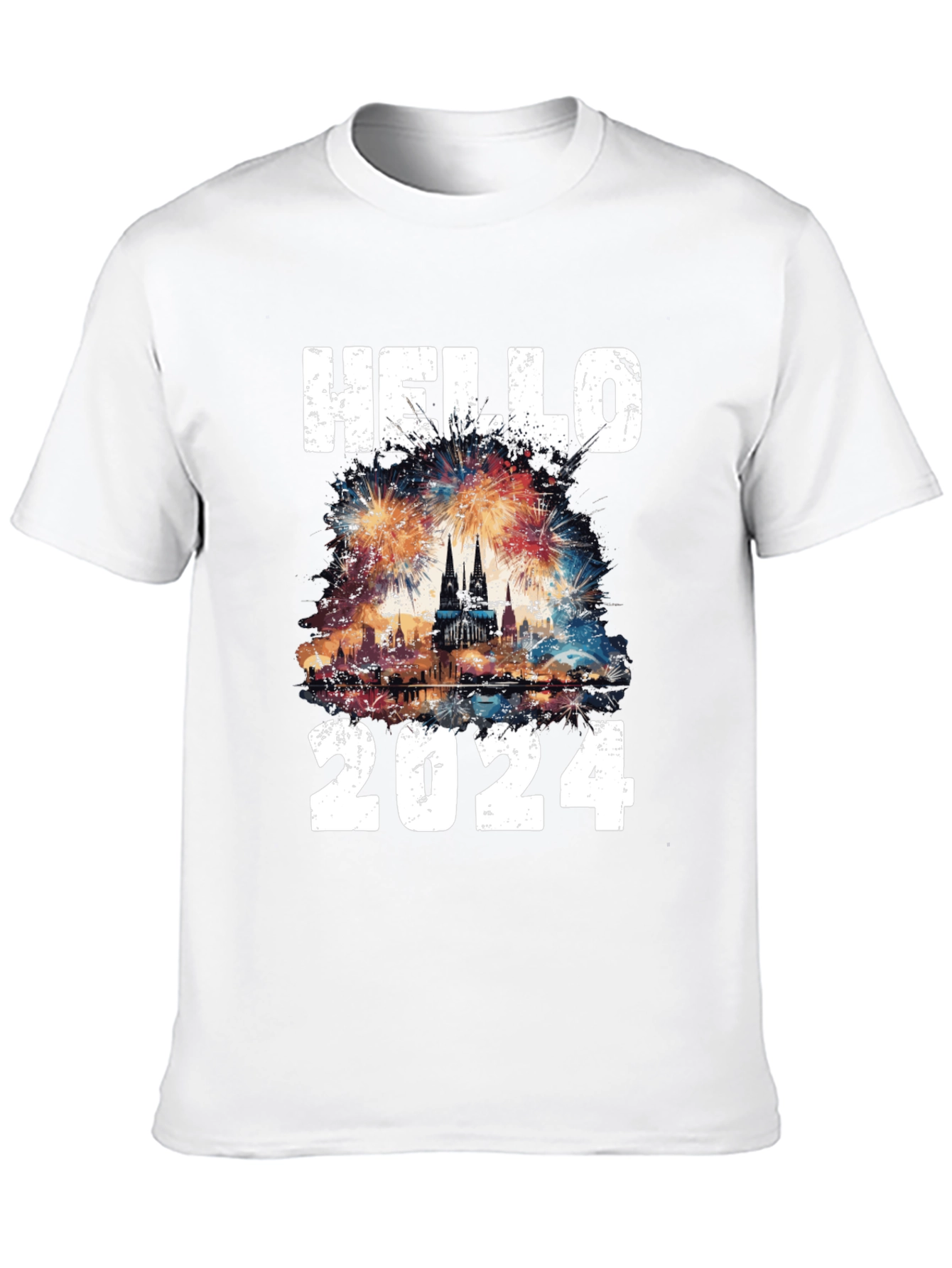 Hello 2024 Fireworks Graphic T-Shirt