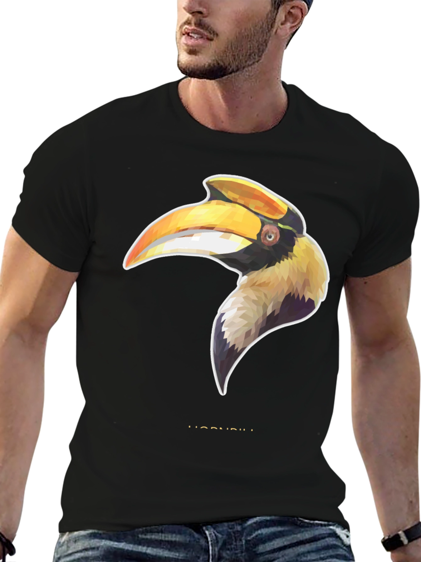 Hornbill Graphic Print Black T-Shirt