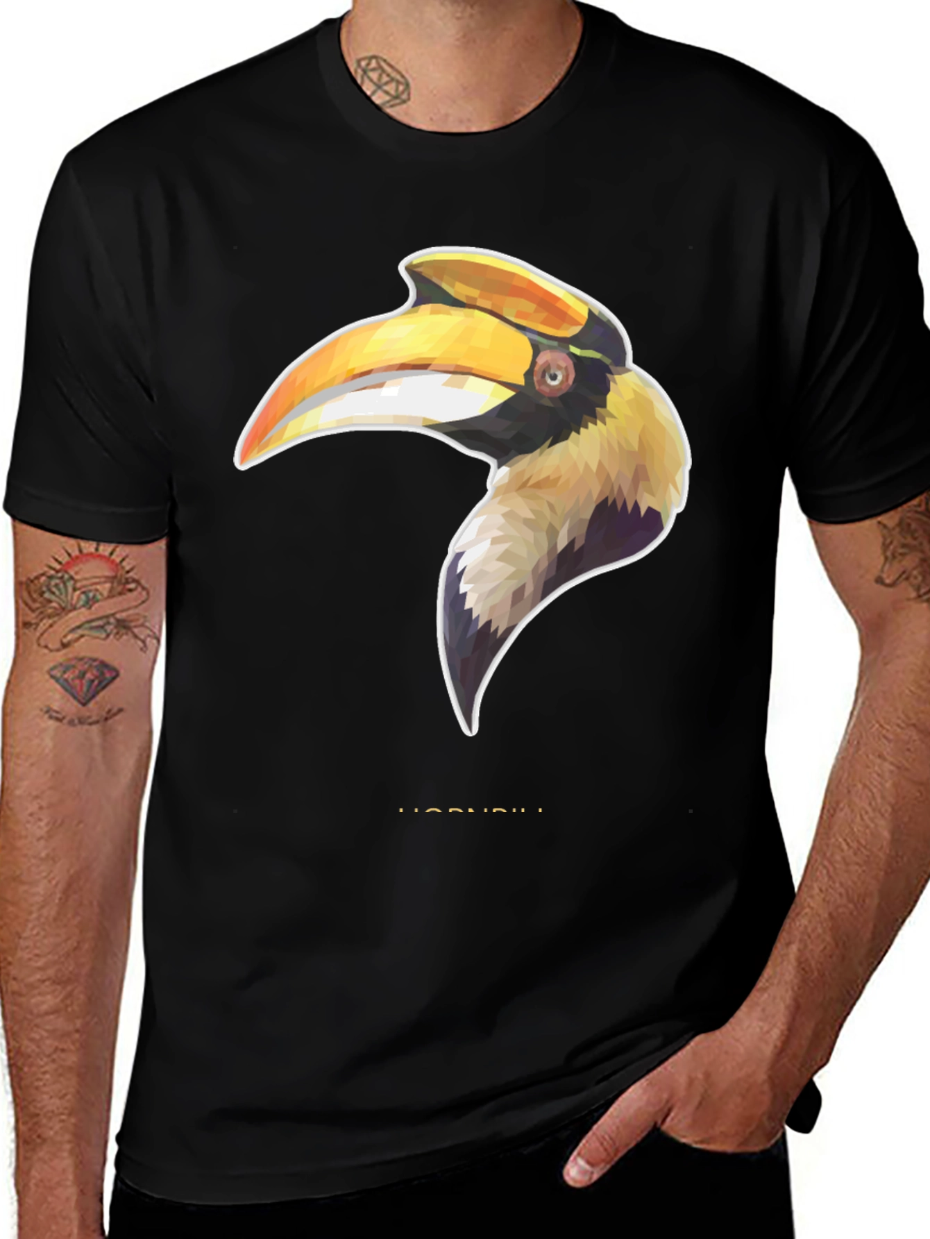 Hornbill Graphic Print Black T-Shirt