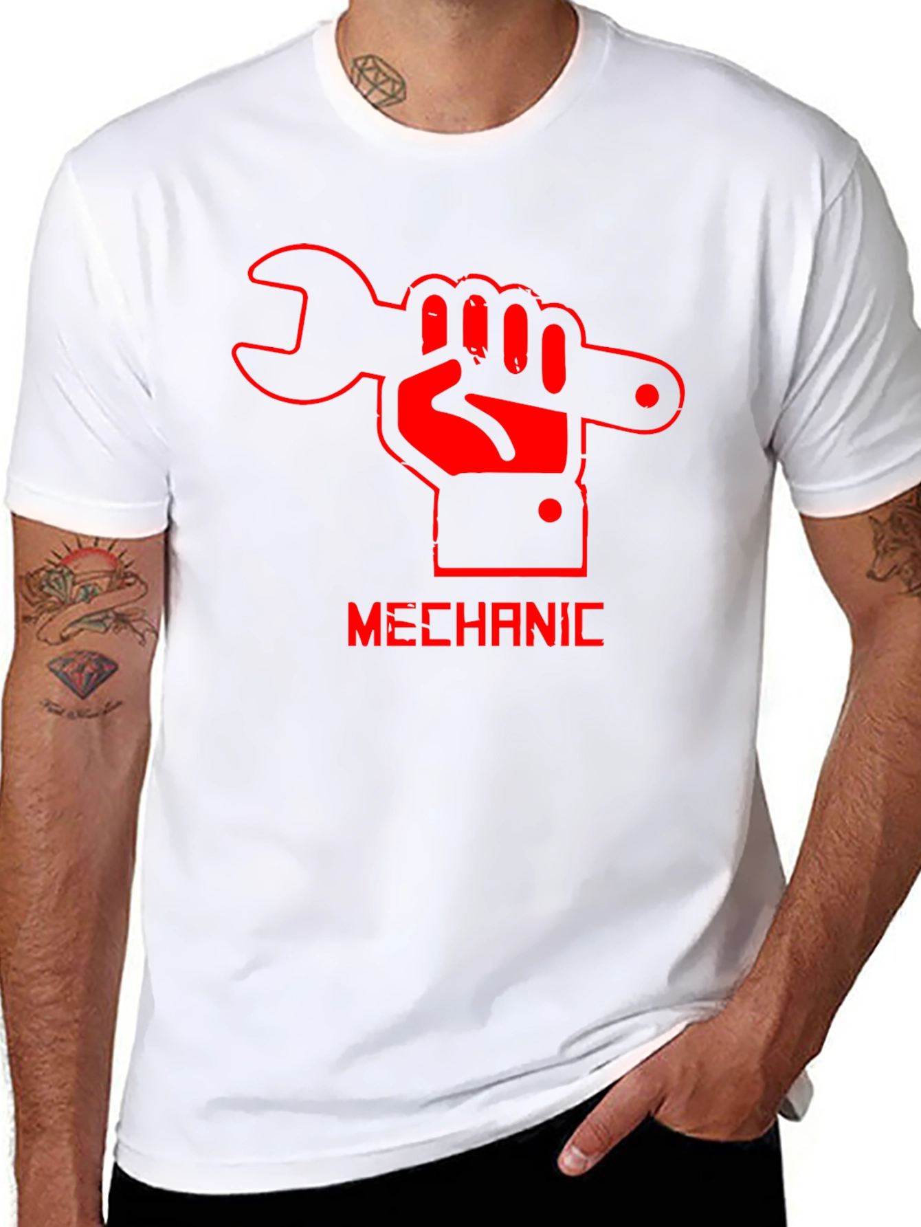 Mechanic Hand Wrench Graphic Black T-Shirt