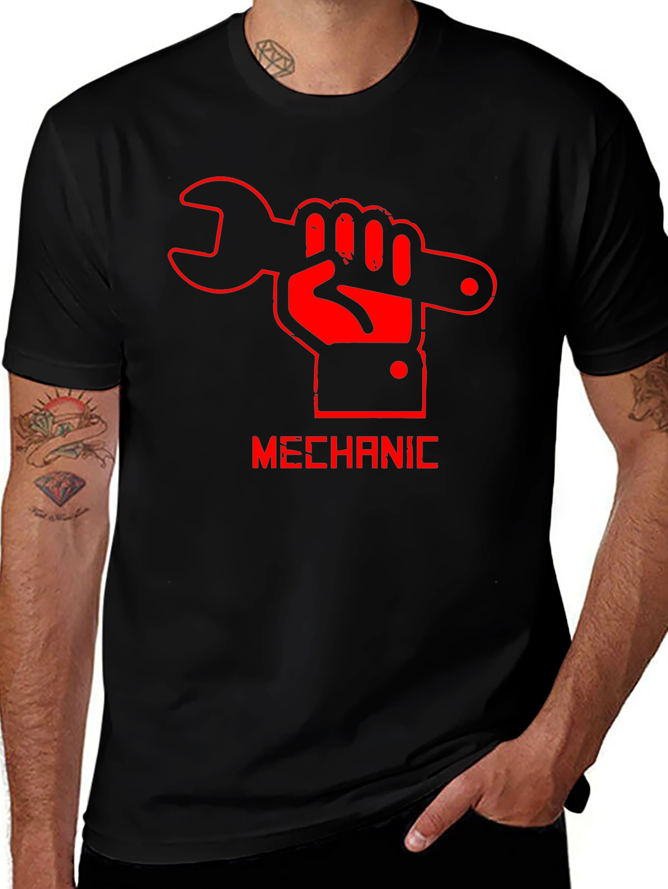 Mechanic Hand Wrench Graphic Black T-Shirt