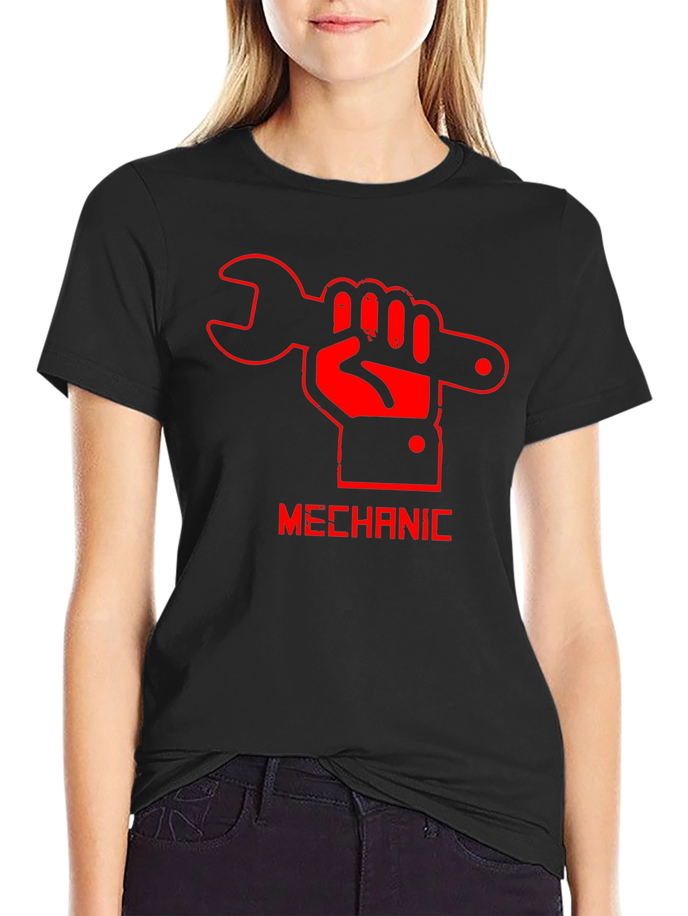 Mechanic Hand Wrench Graphic Black T-Shirt