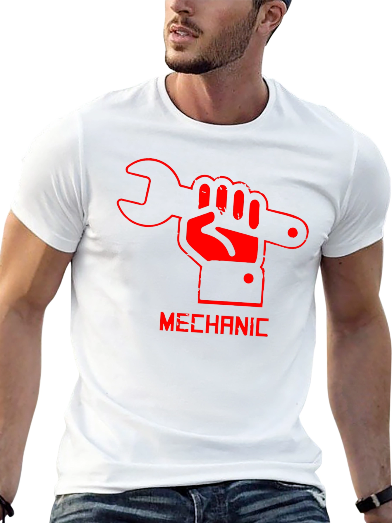 Mechanic Hand Wrench Graphic Black T-Shirt