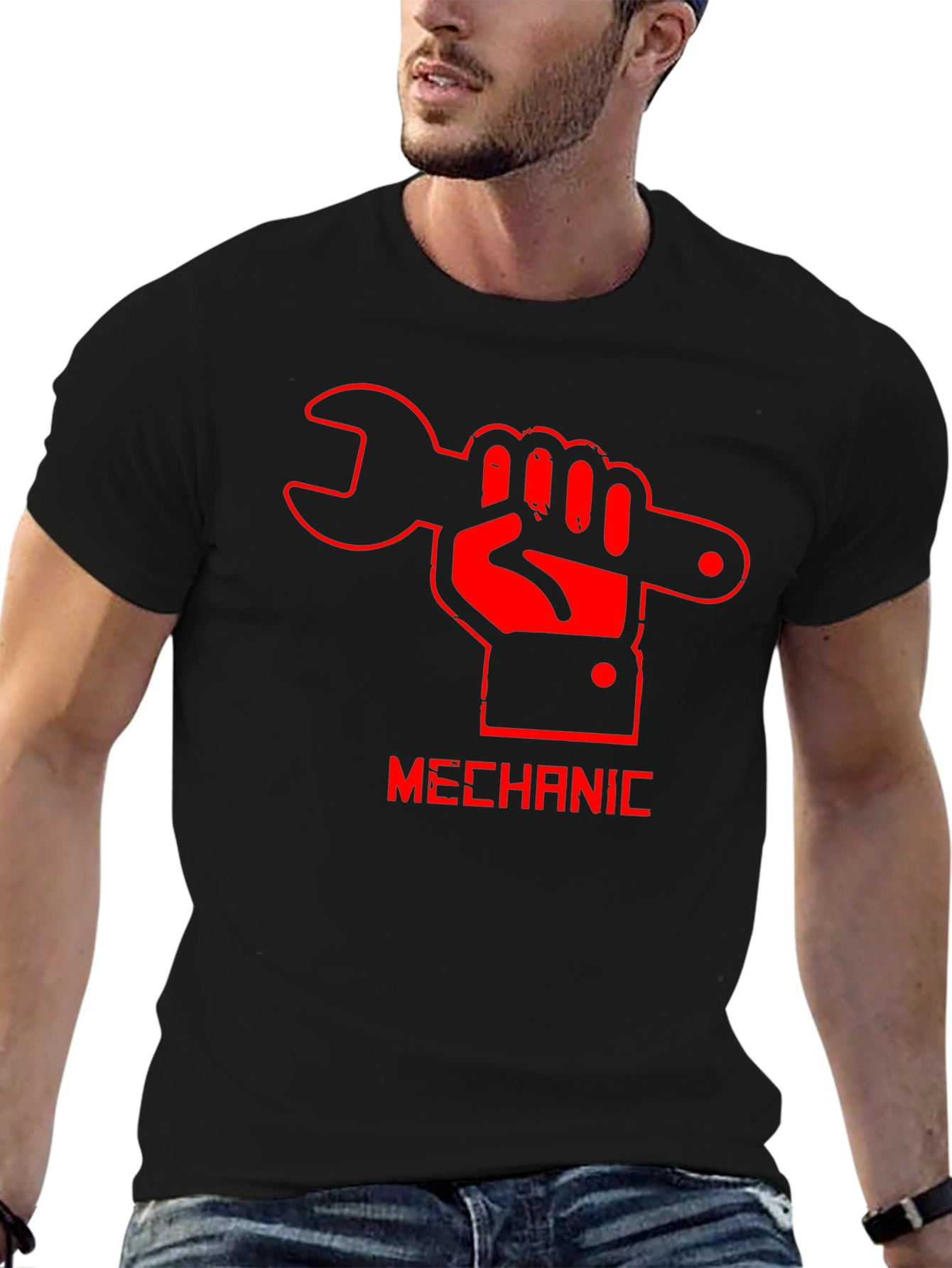 Mechanic Hand Wrench Graphic Black T-Shirt