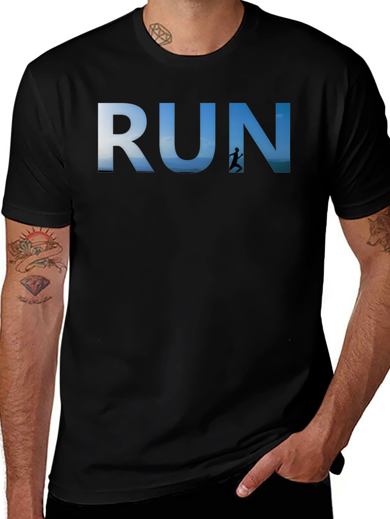 RUN Graphic Black T-Shirt for Active Lifestyle