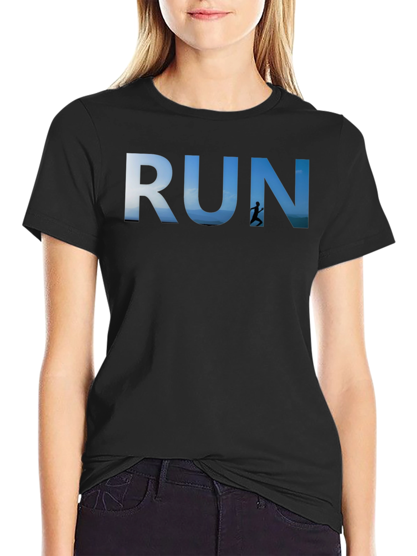 RUN Graphic Black T-Shirt for Active Lifestyle