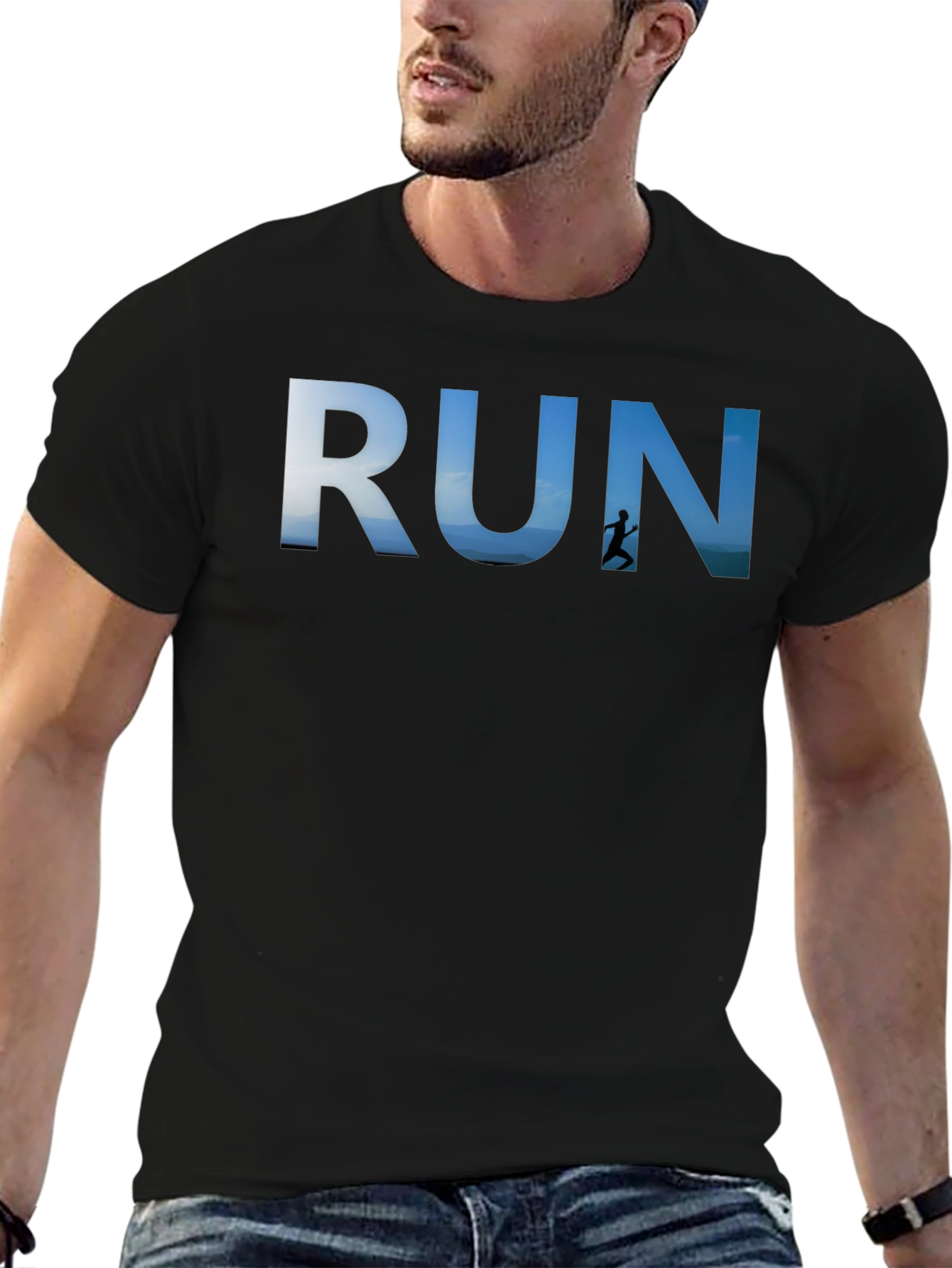 RUN Graphic Black T-Shirt for Active Lifestyle