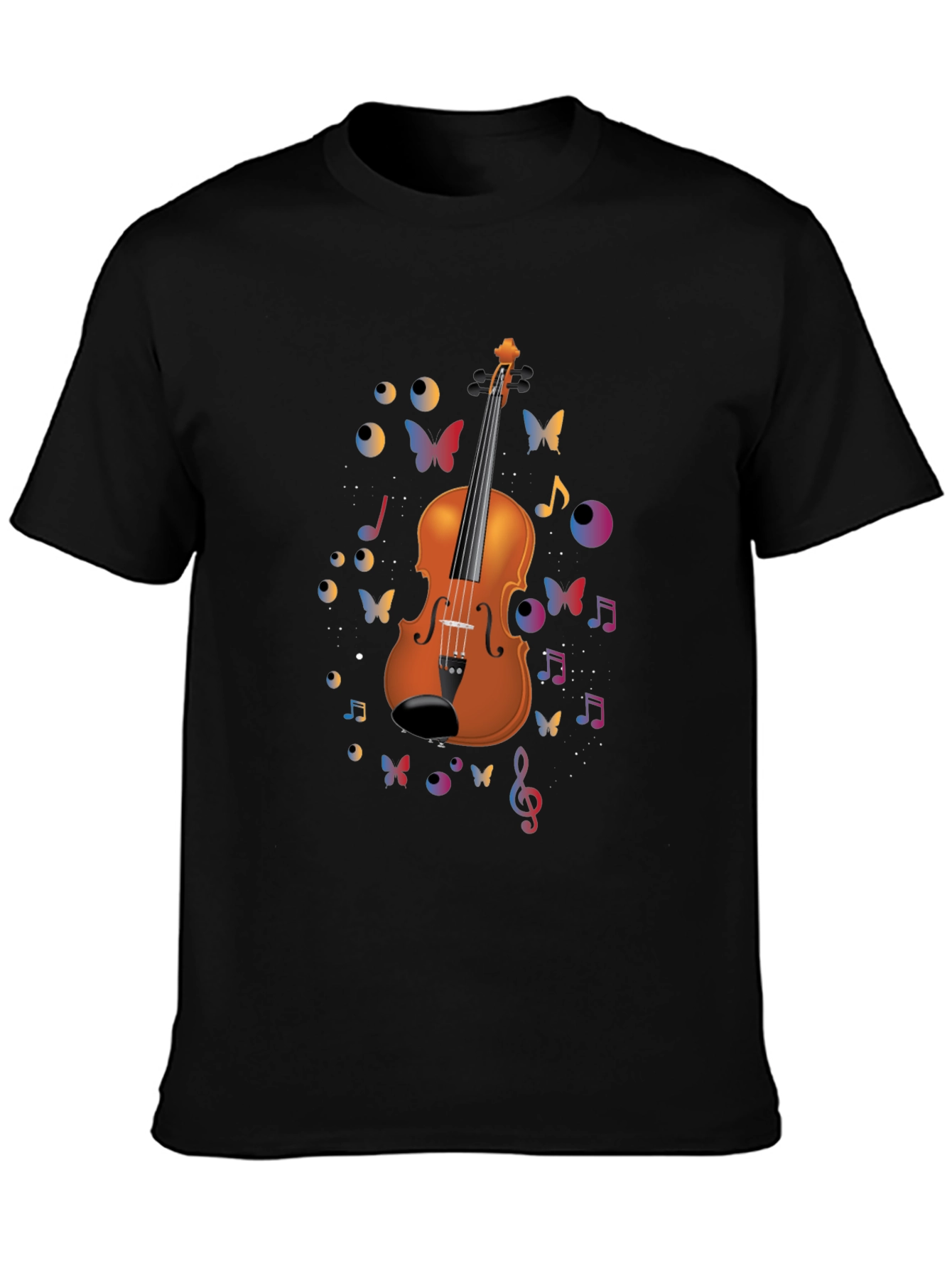 Violin Art Black T-Shirt - Musical Butterflies