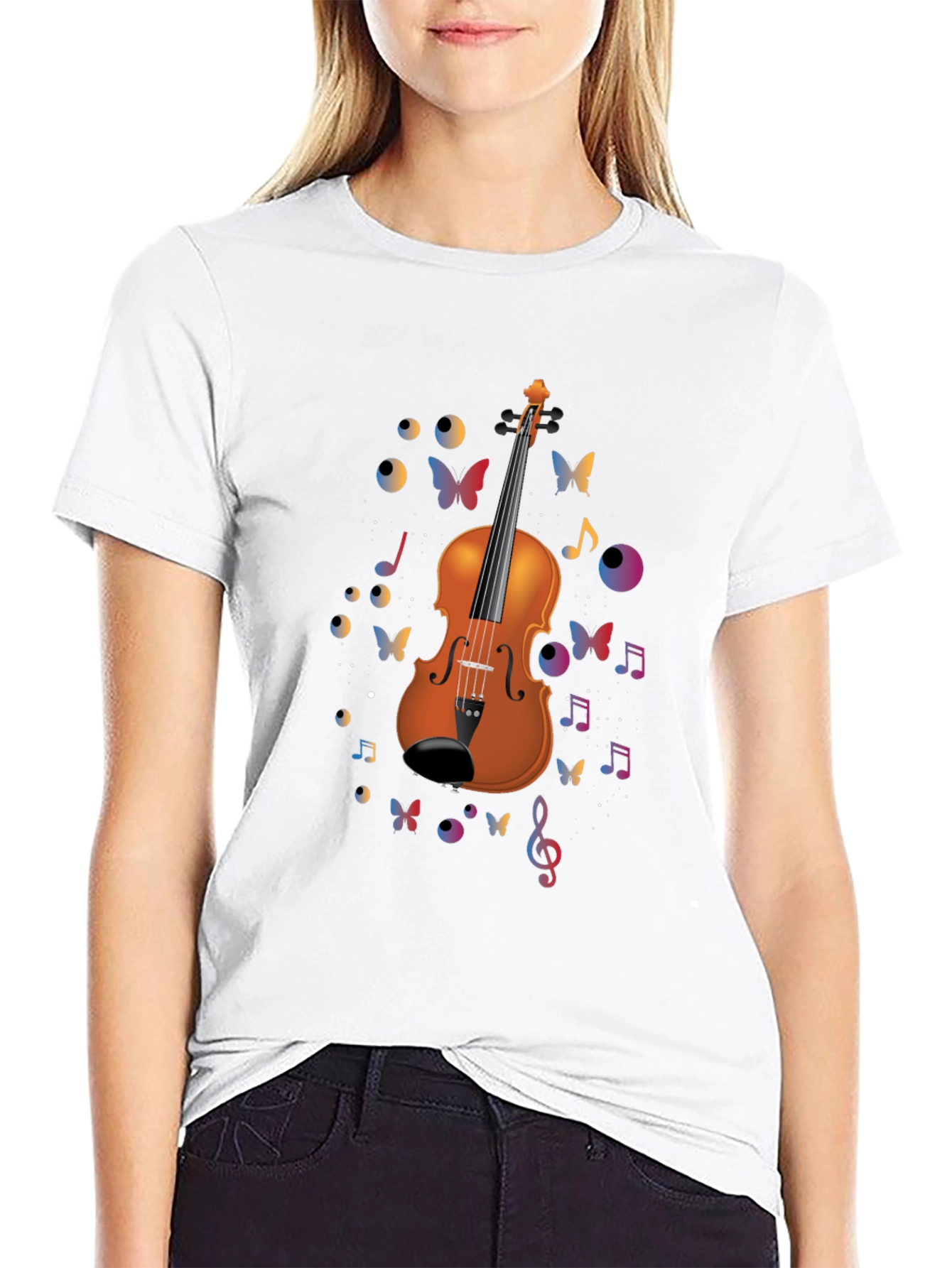 Violin Art Black T-Shirt - Musical Butterflies