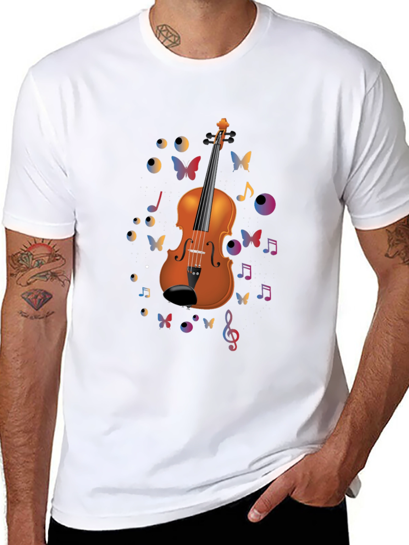 Violin Art Black T-Shirt - Musical Butterflies