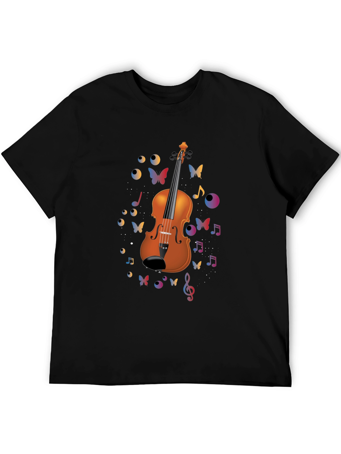 Violin Art Black T-Shirt - Musical Butterflies