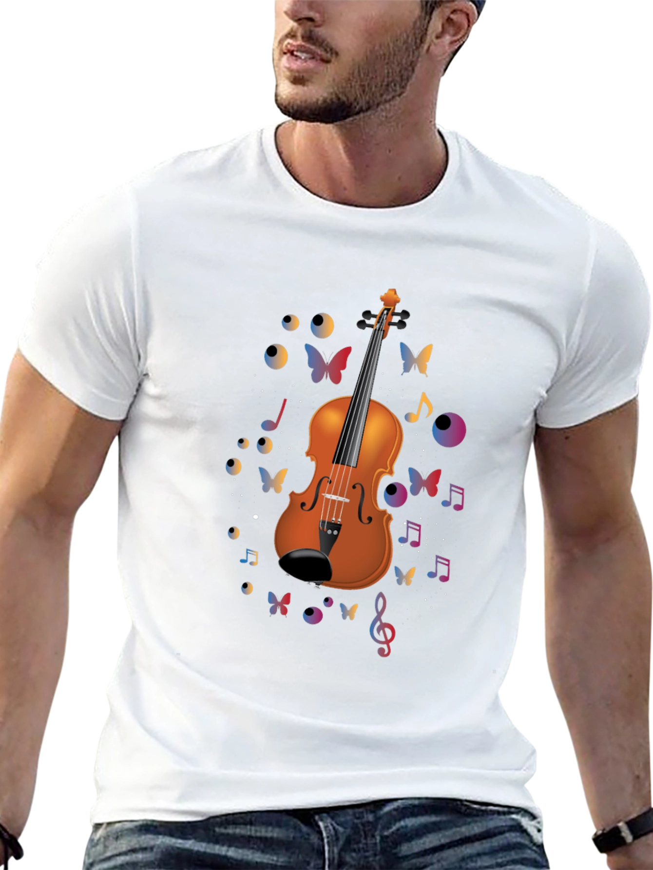 Violin Art Black T-Shirt - Musical Butterflies