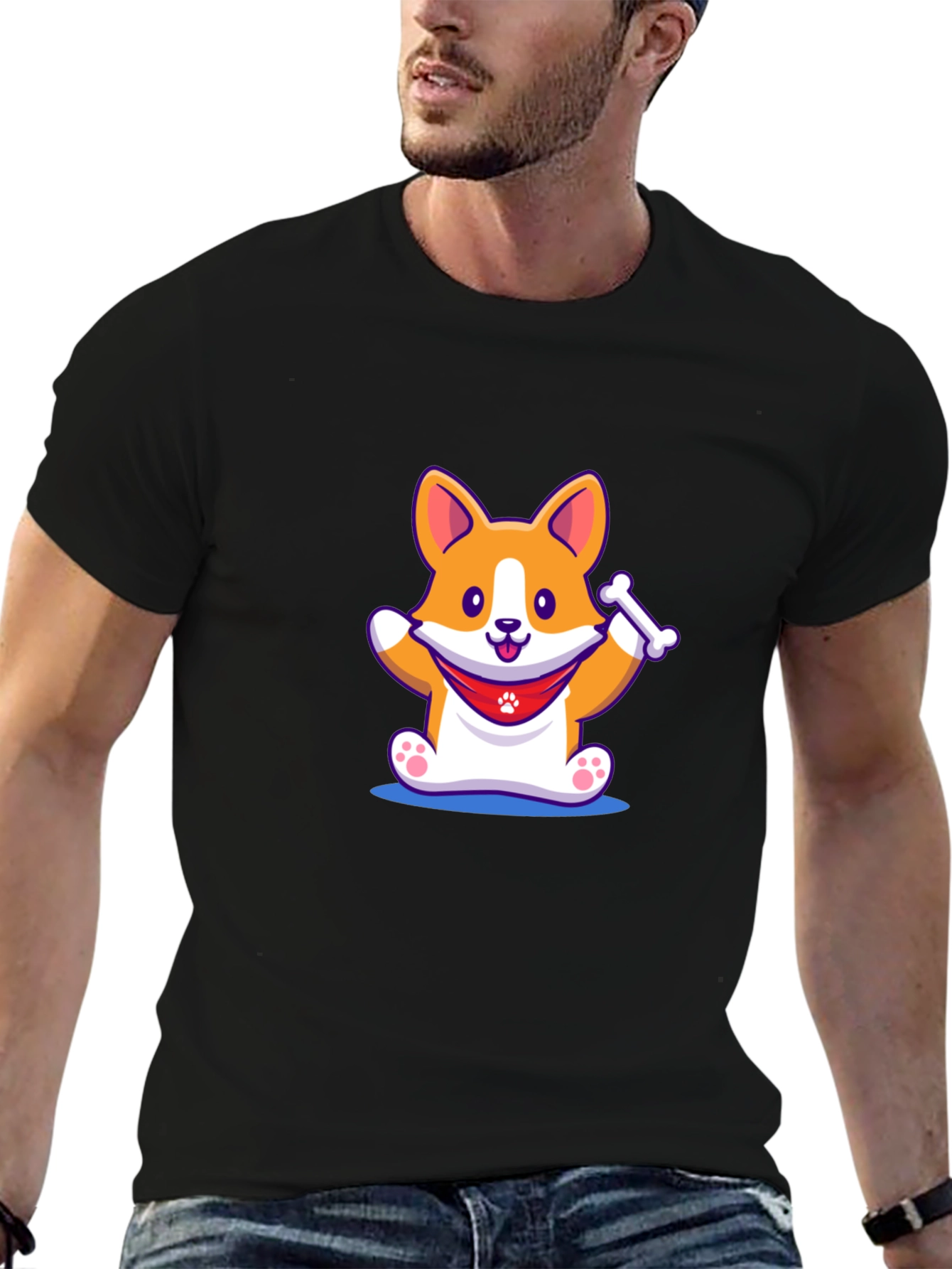 Cute Corgi Dog Black T-Shirt