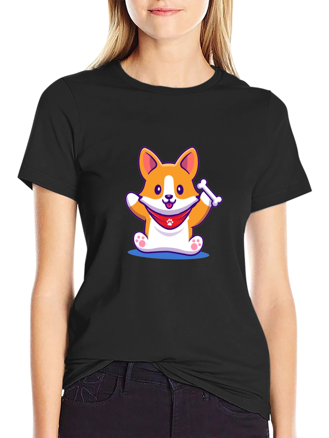 Cute Corgi Dog Black T-Shirt