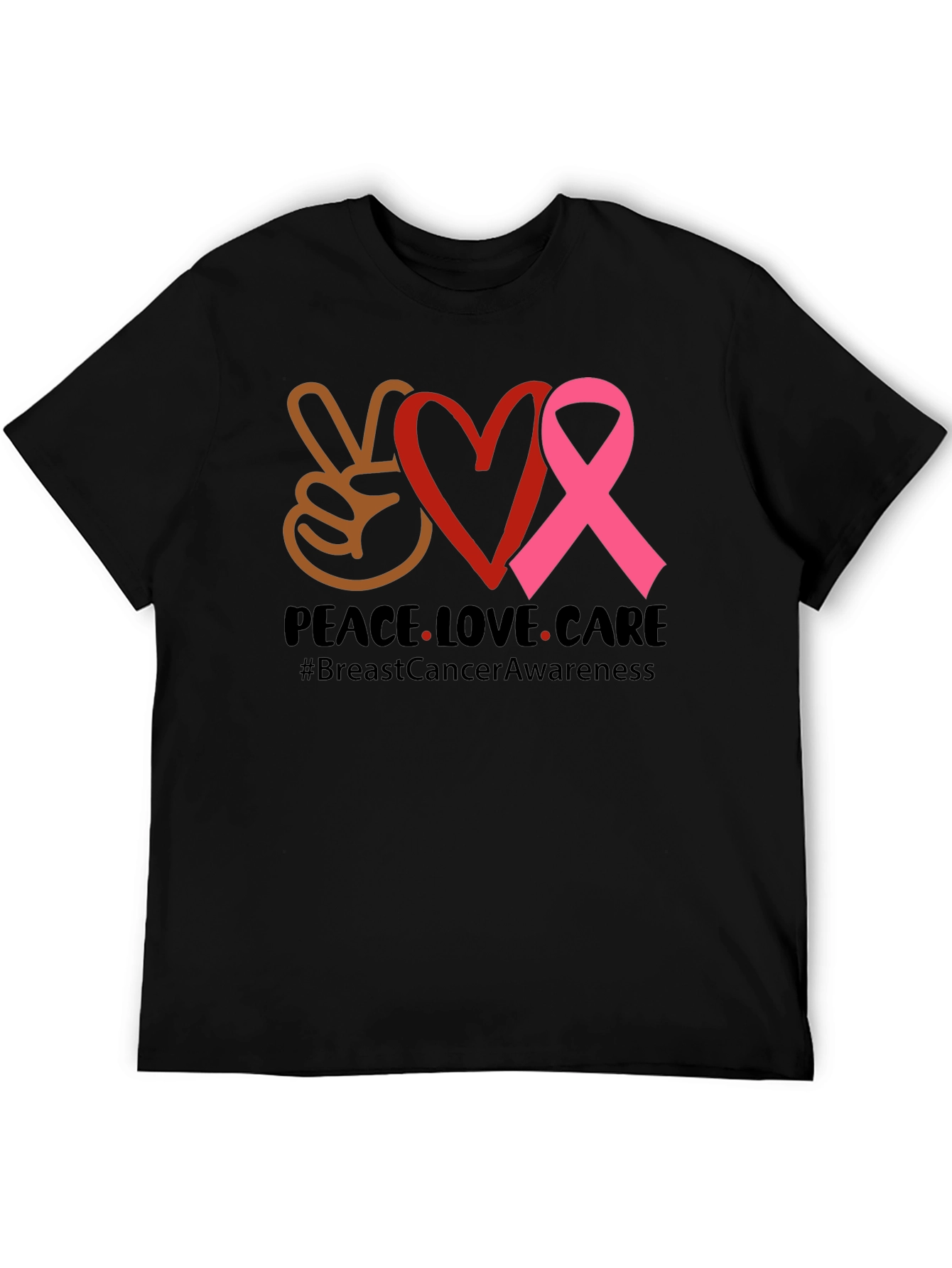 Peace Love Care Breast Cancer Awareness T-Shirt
