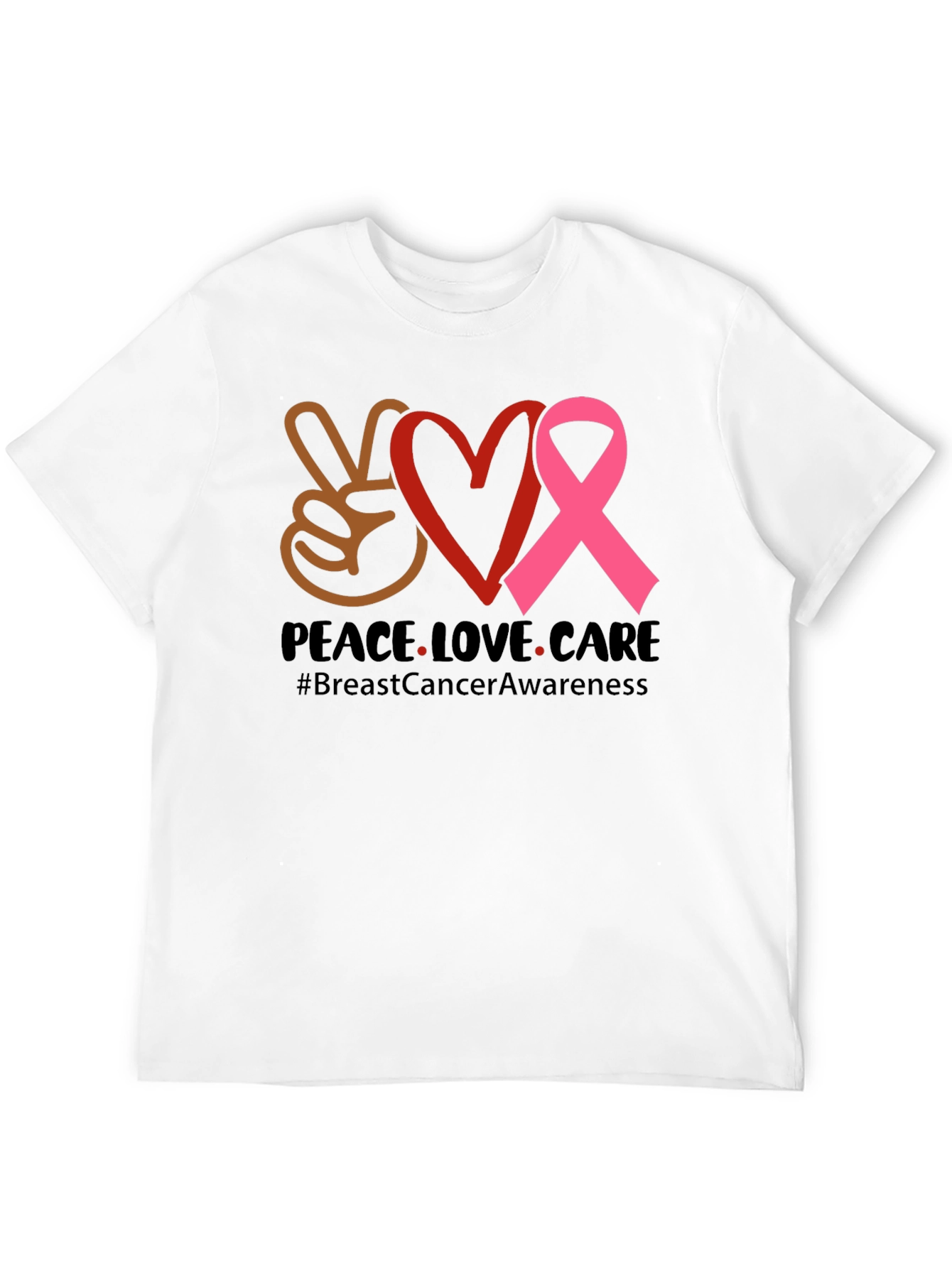 Peace Love Care Breast Cancer Awareness T-Shirt