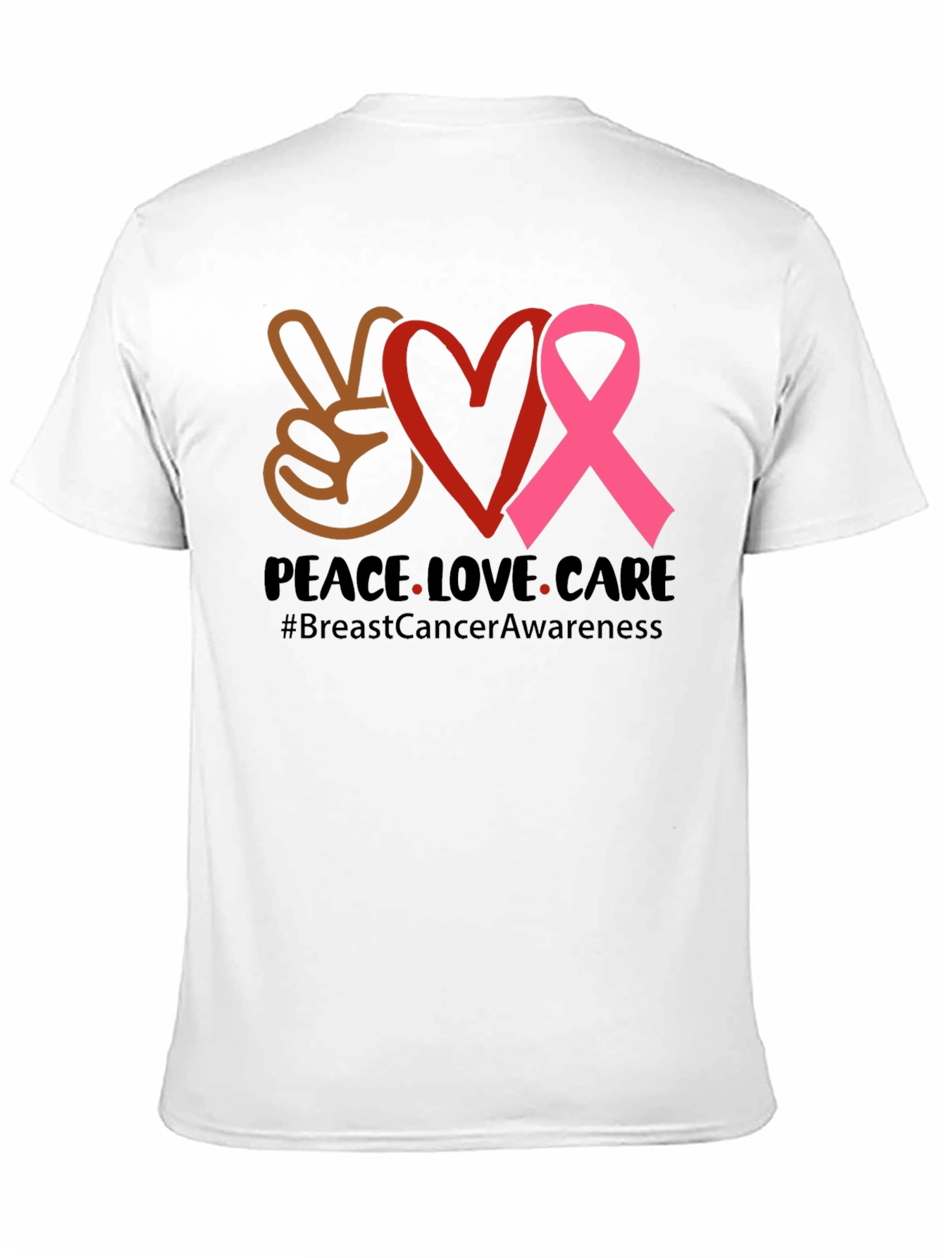 Peace Love Care Breast Cancer Awareness T-Shirt