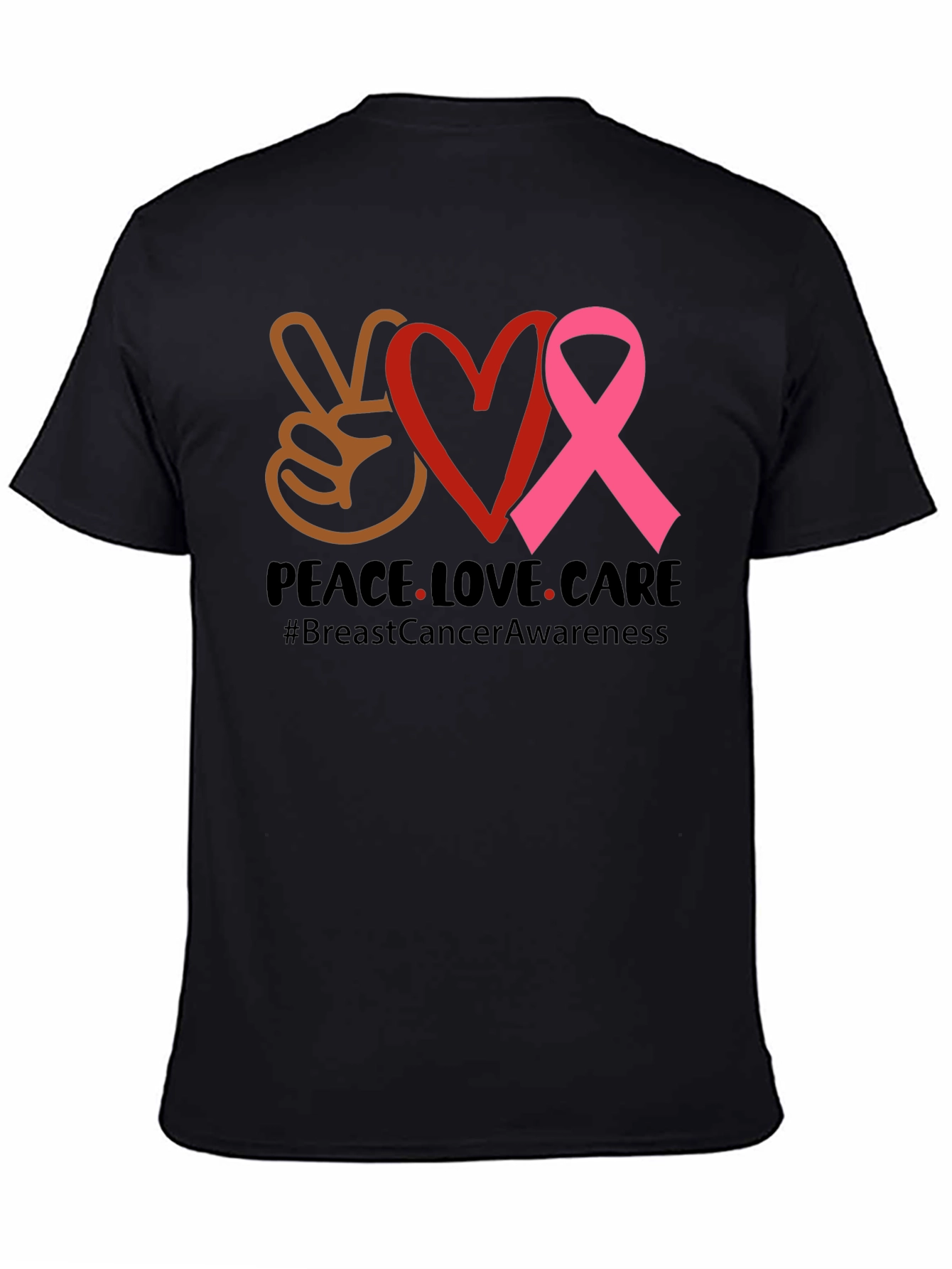 Peace Love Care Breast Cancer Awareness T-Shirt
