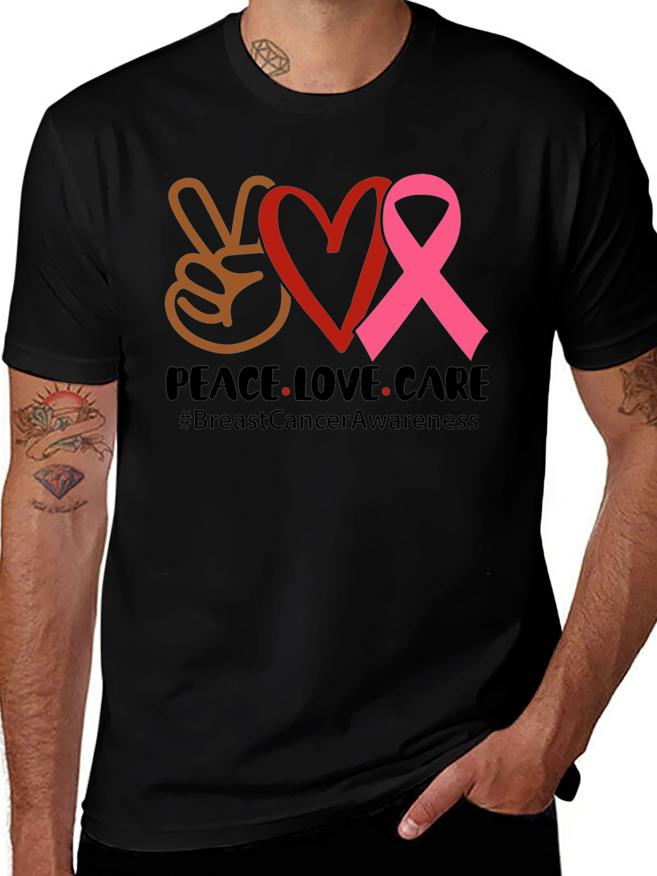 Peace Love Care Breast Cancer Awareness T-Shirt