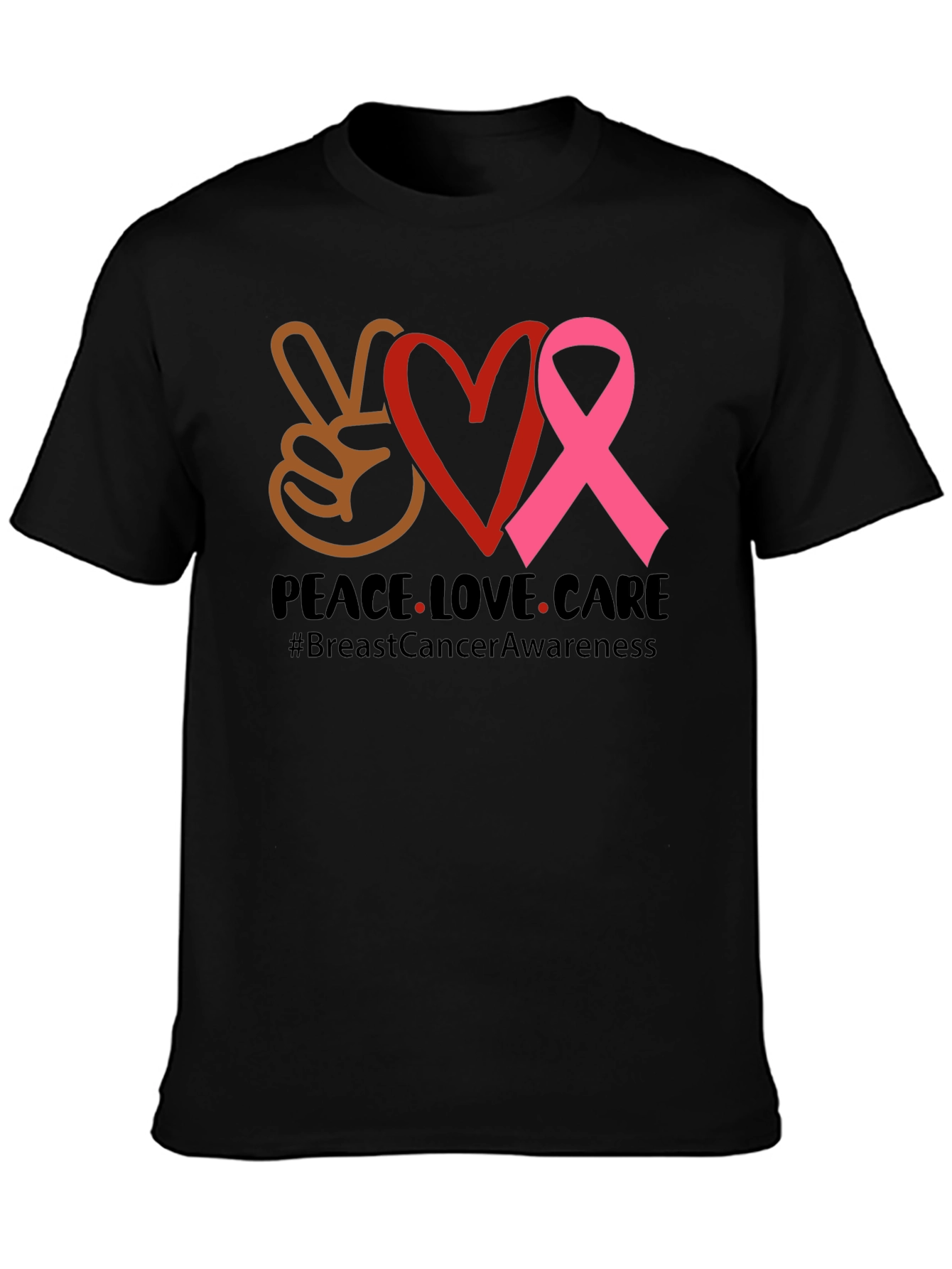 Peace Love Care Breast Cancer Awareness T-Shirt
