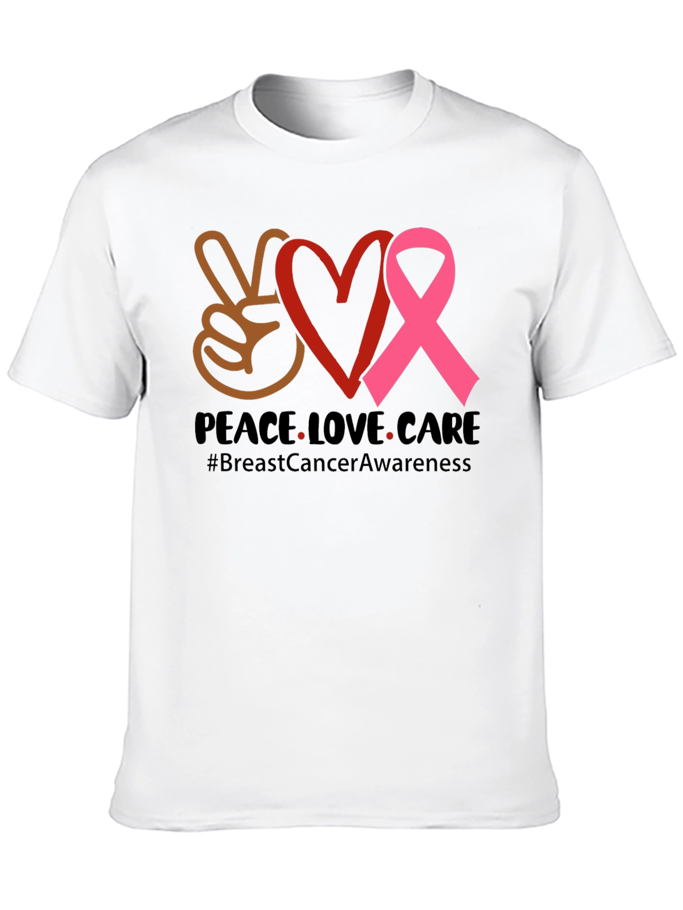 Peace Love Care Breast Cancer Awareness T-Shirt