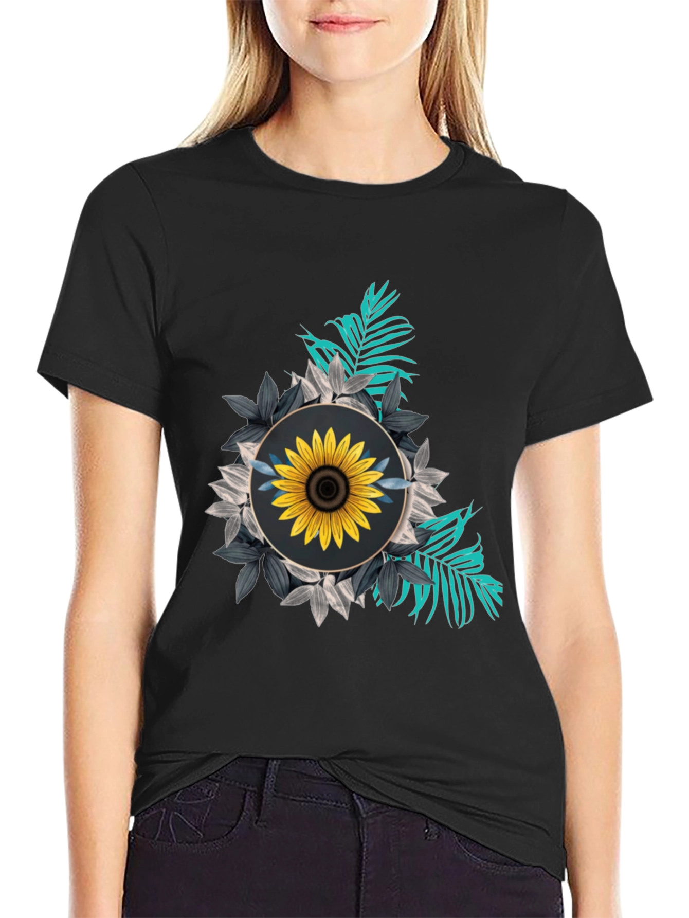 Sunflower Graphic Tee - Stylish Black T-Shirt