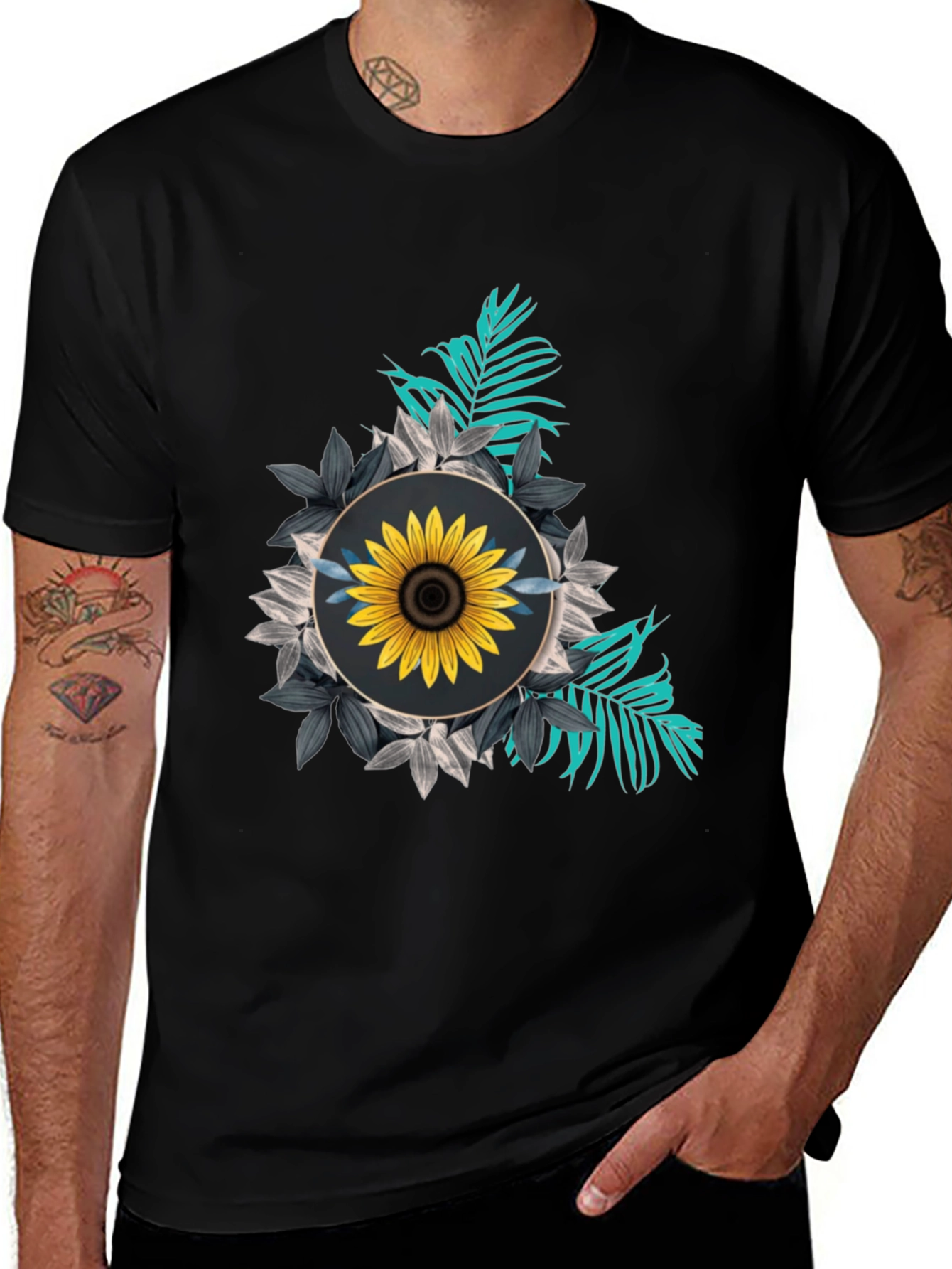 Sunflower Graphic Tee - Stylish Black T-Shirt