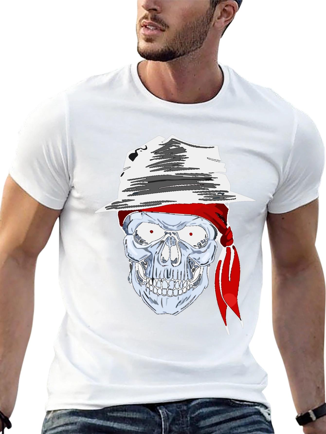 Skull in Hat Graphic Tee - Mens Black T-Shirt