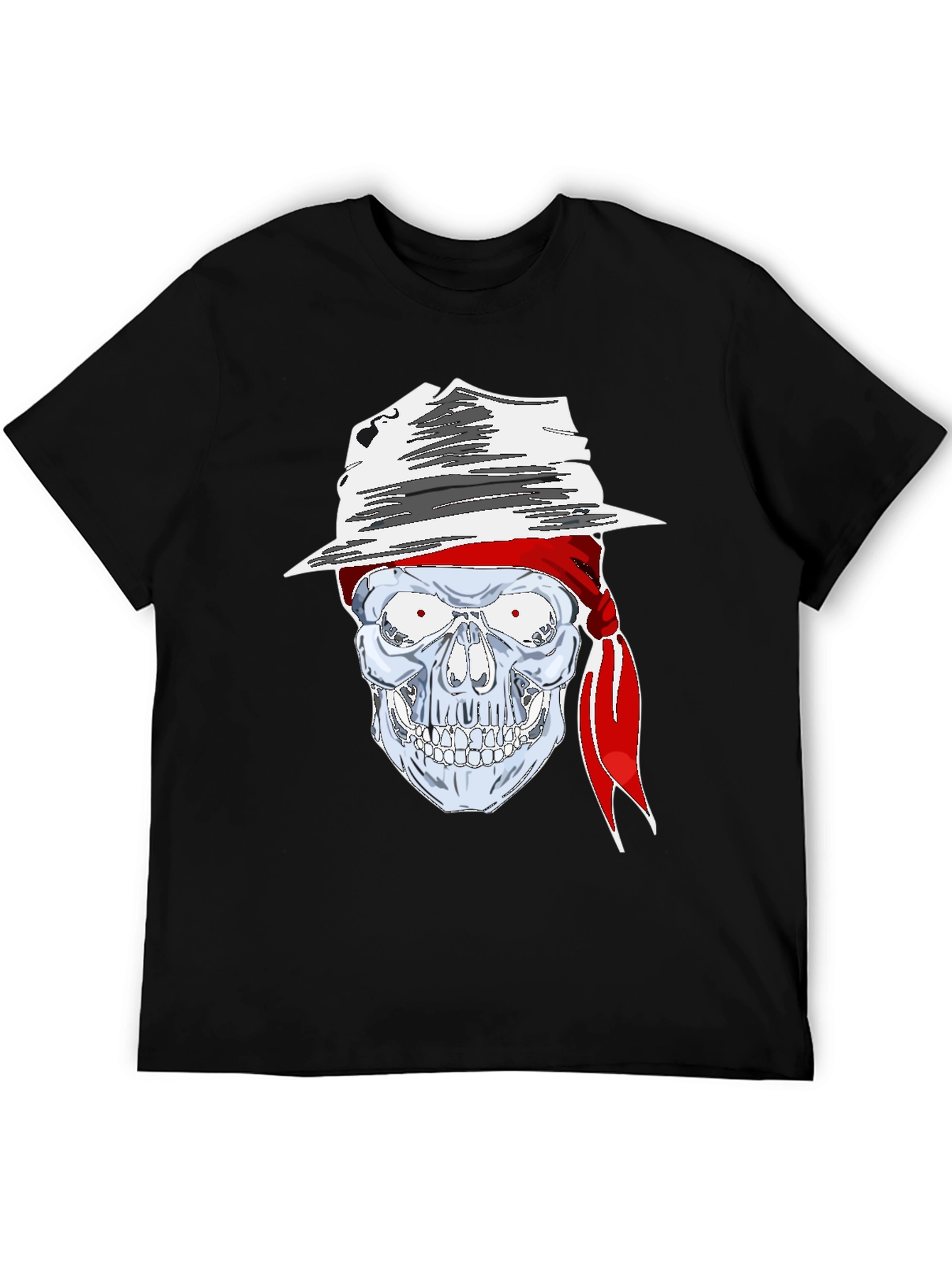 Skull in Hat Graphic Tee - Mens Black T-Shirt