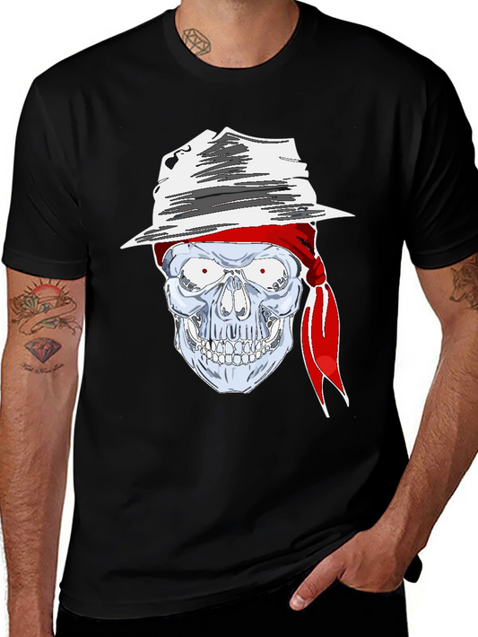 Skull in Hat Graphic Tee - Mens Black T-Shirt