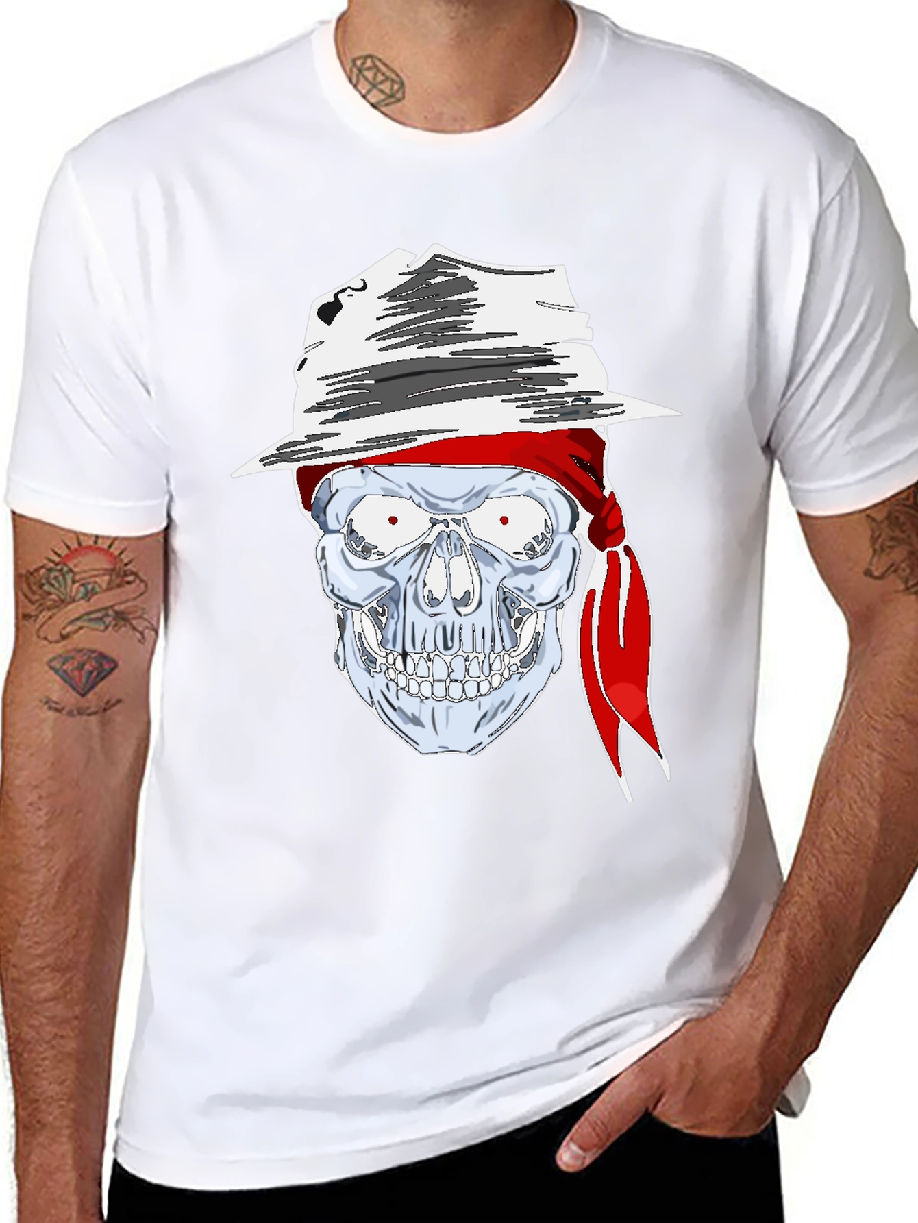 Skull in Hat Graphic Tee - Mens Black T-Shirt