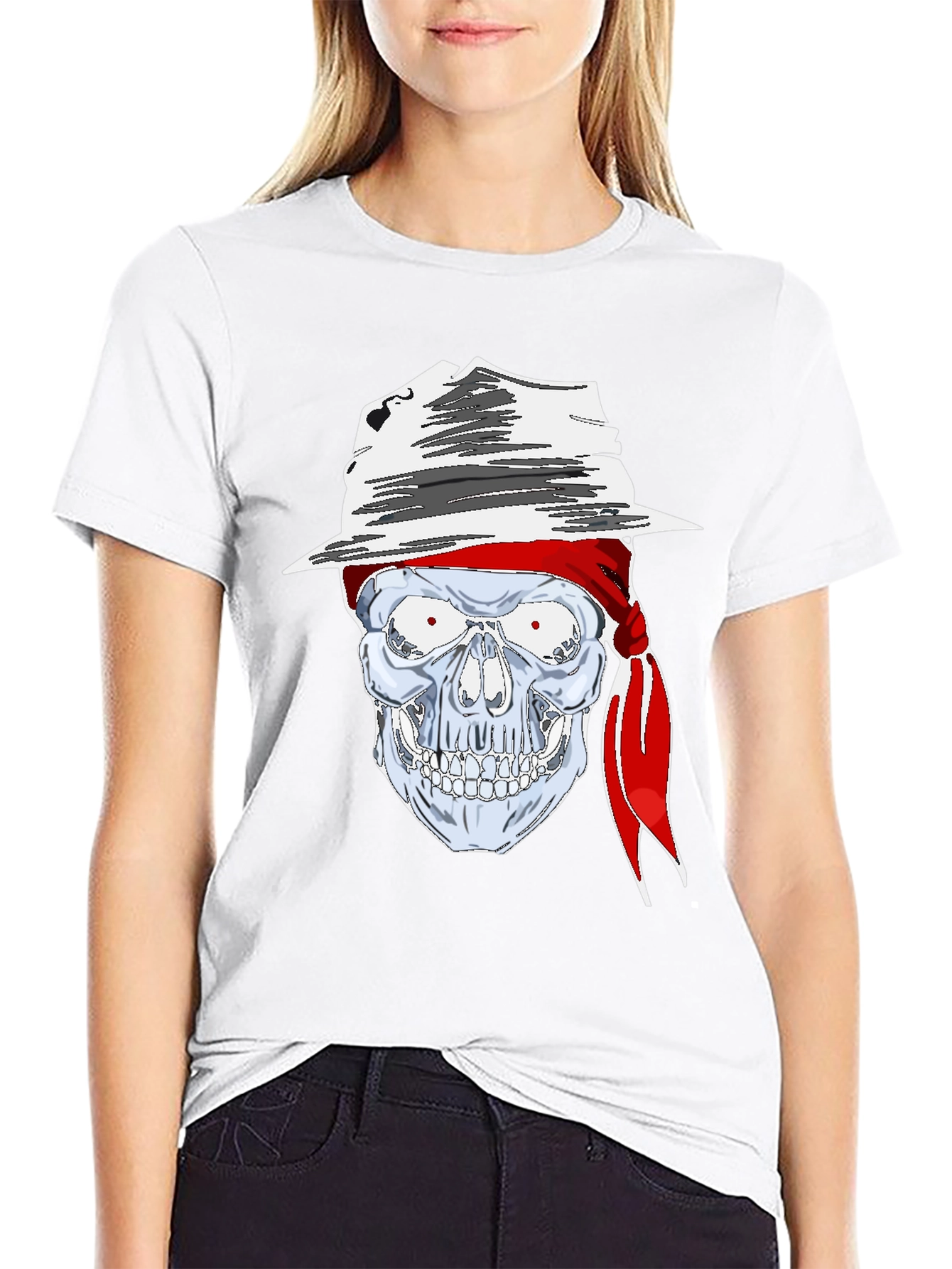 Skull in Hat Graphic Tee - Mens Black T-Shirt