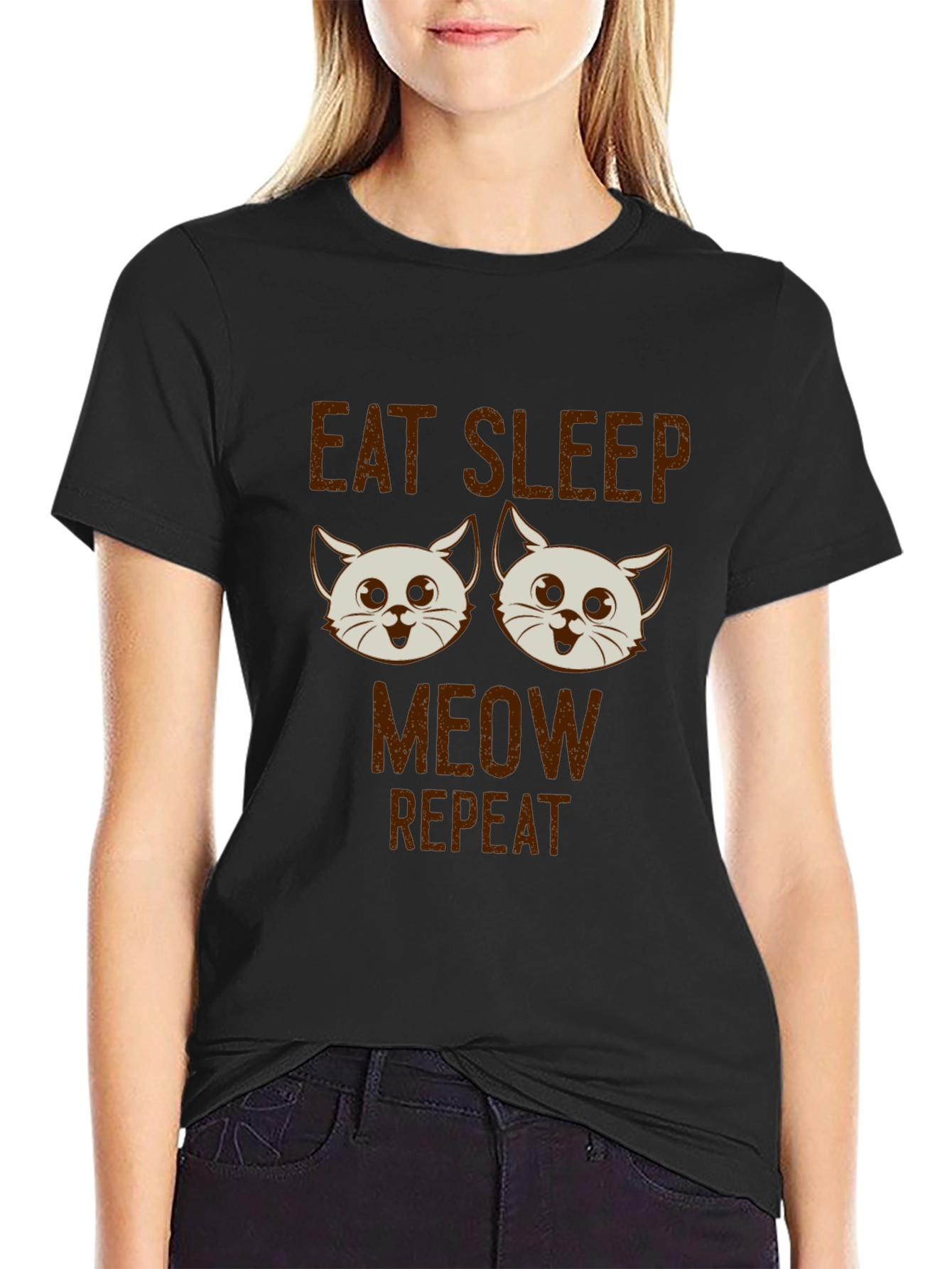 Eat Sleep Meow Repeat Cat T-Shirt