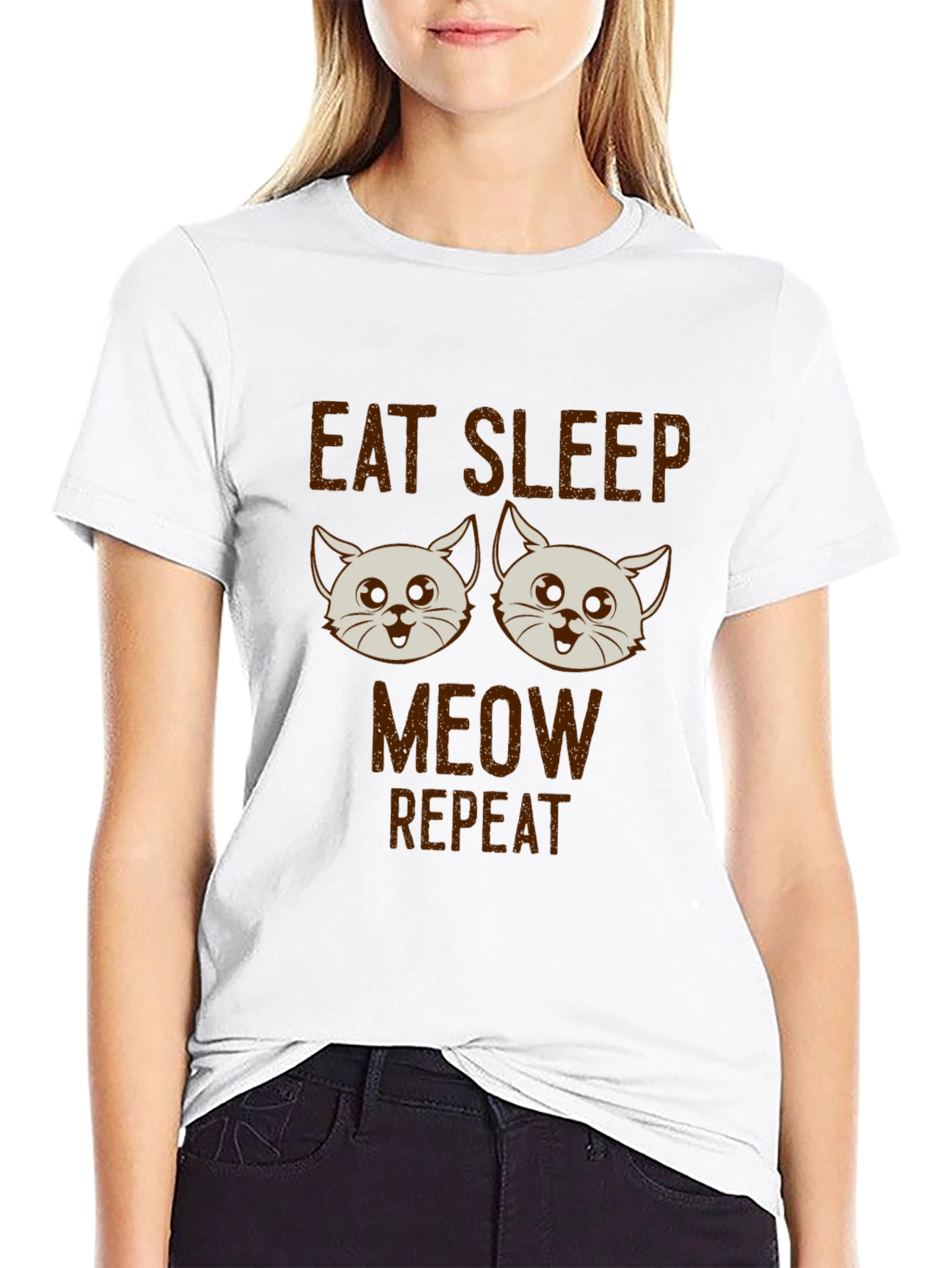 Eat Sleep Meow Repeat Cat T-Shirt