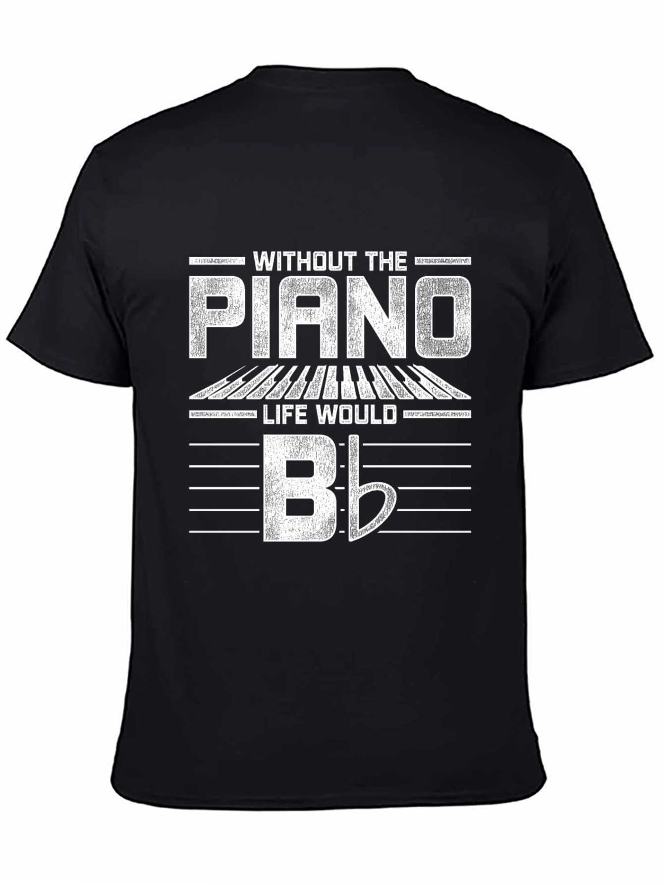 Piano Lovers Black Cotton T-Shirt - Flat