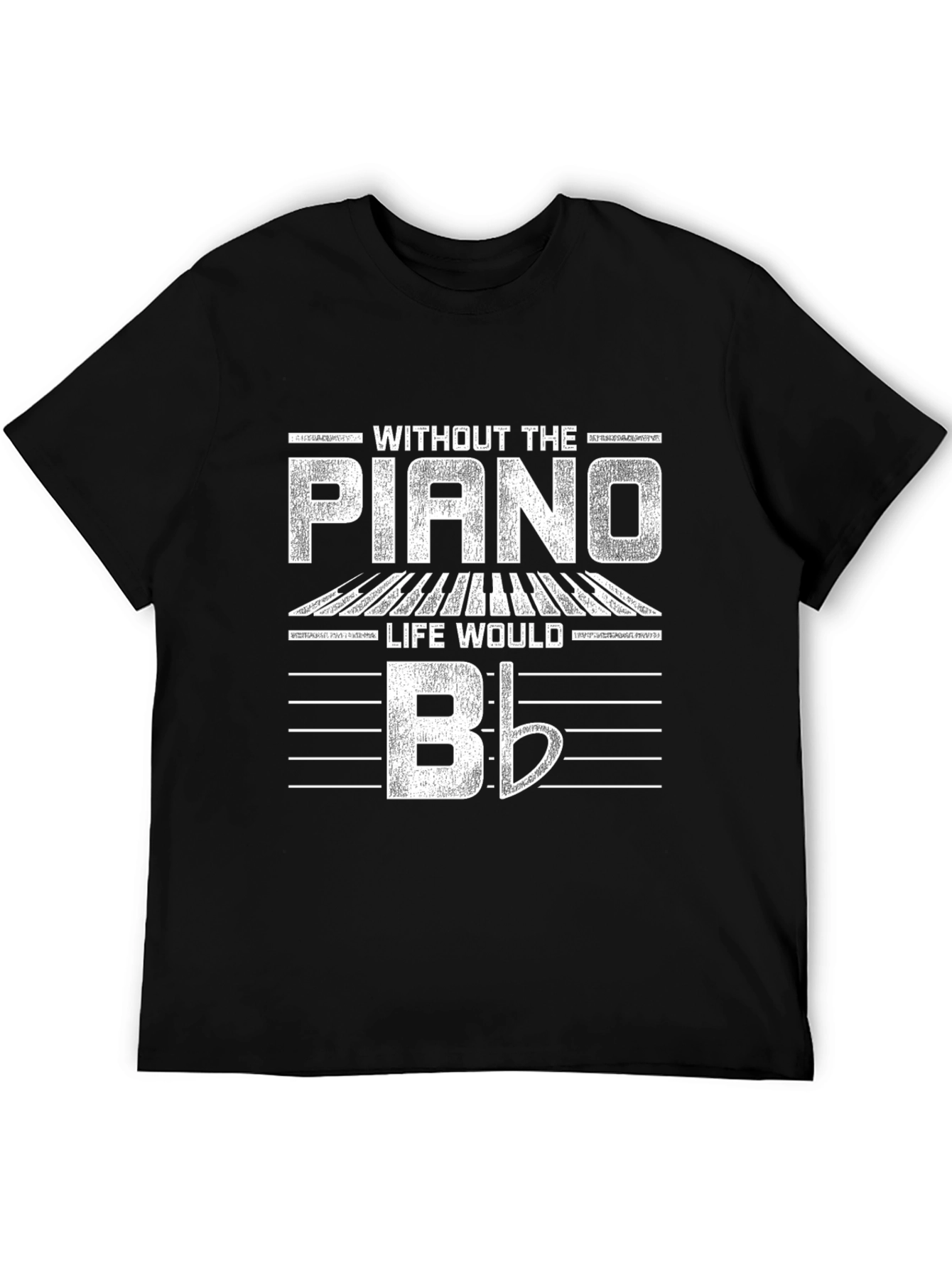 Piano Lovers Black Cotton T-Shirt - Flat