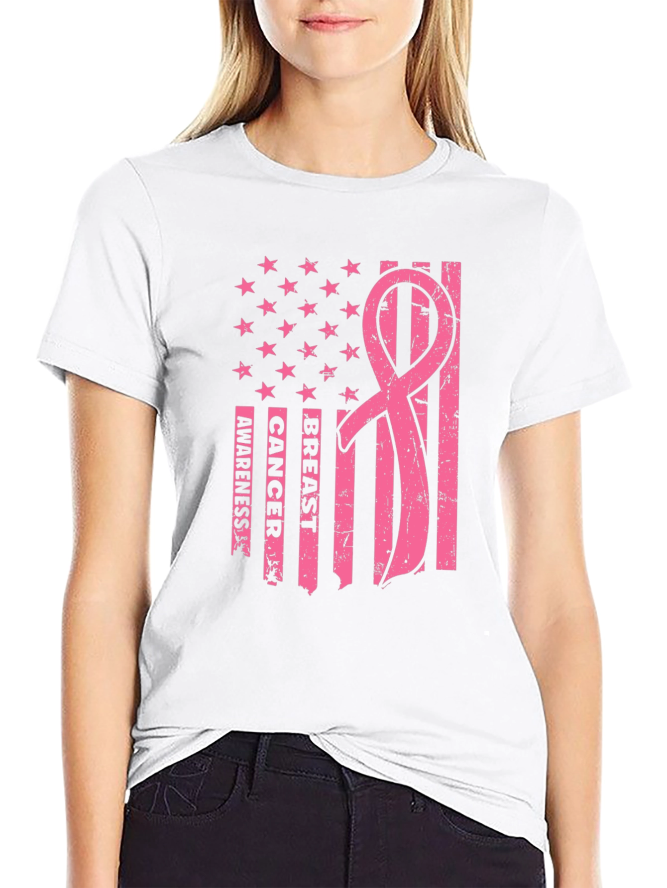 Breast Cancer Awareness American Flag T-Shirt