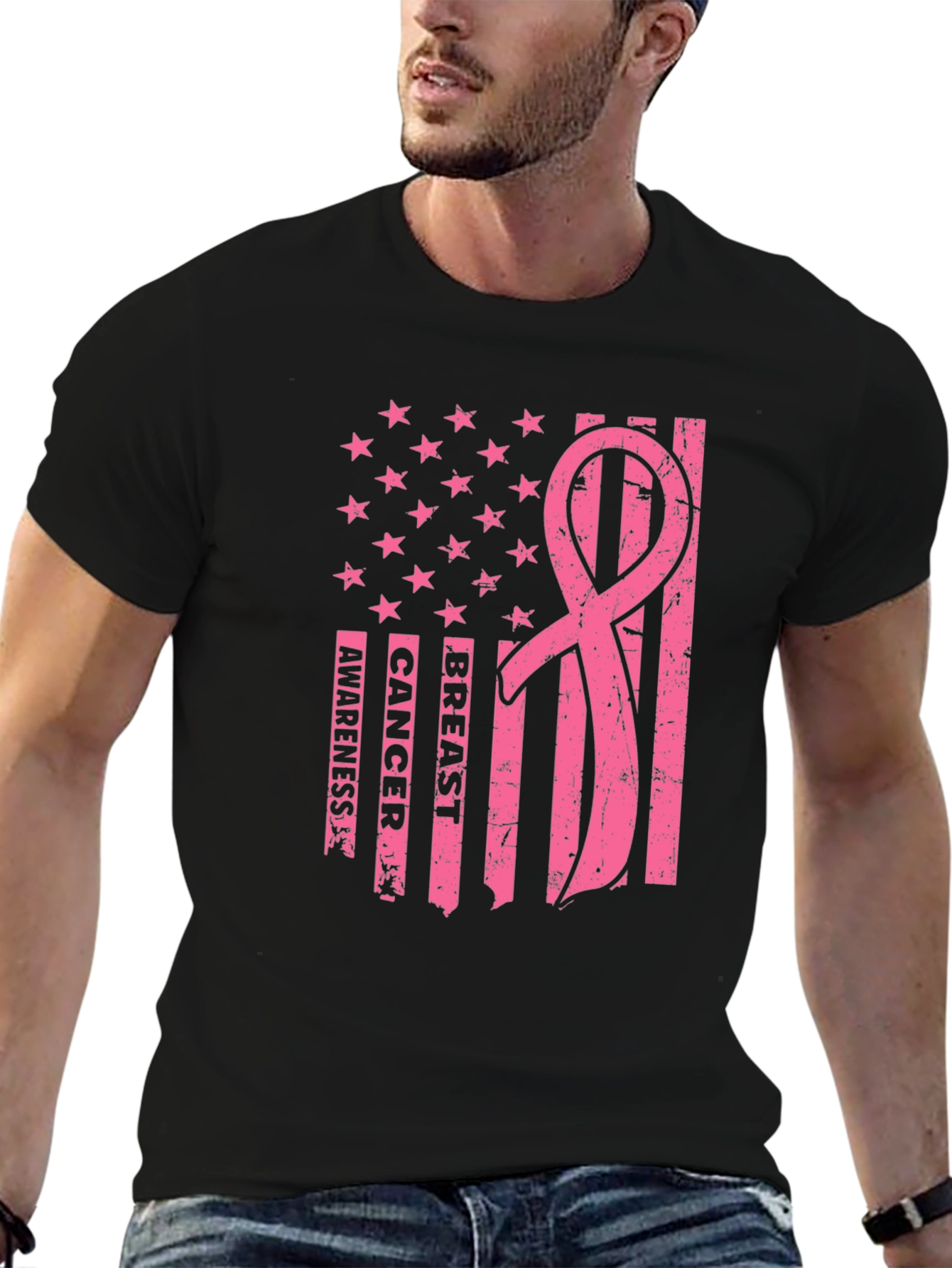 Breast Cancer Awareness American Flag T-Shirt