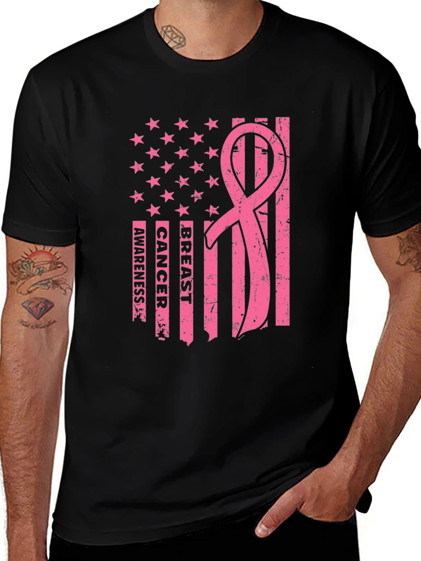 Breast Cancer Awareness American Flag T-Shirt