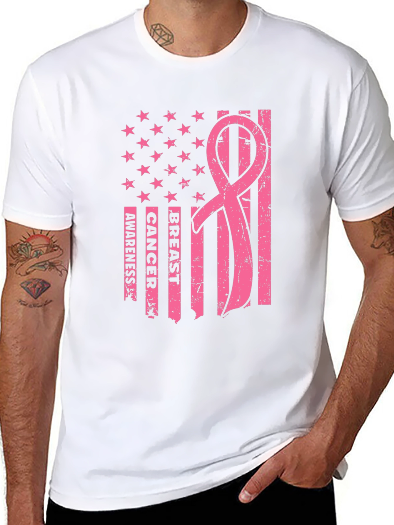 Breast Cancer Awareness American Flag T-Shirt
