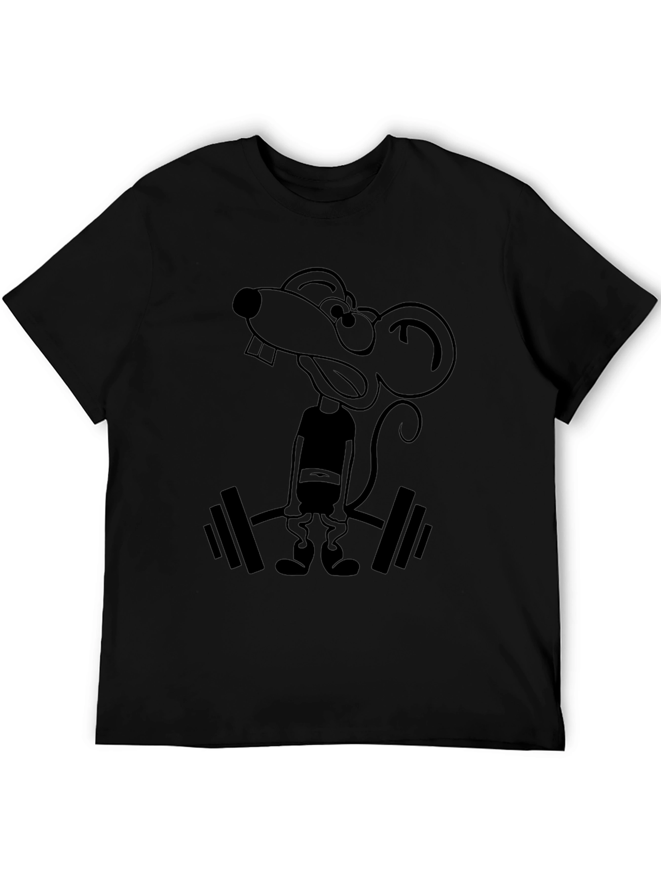 Funny Cartoon Rat Lifting Weights Graphic Tee