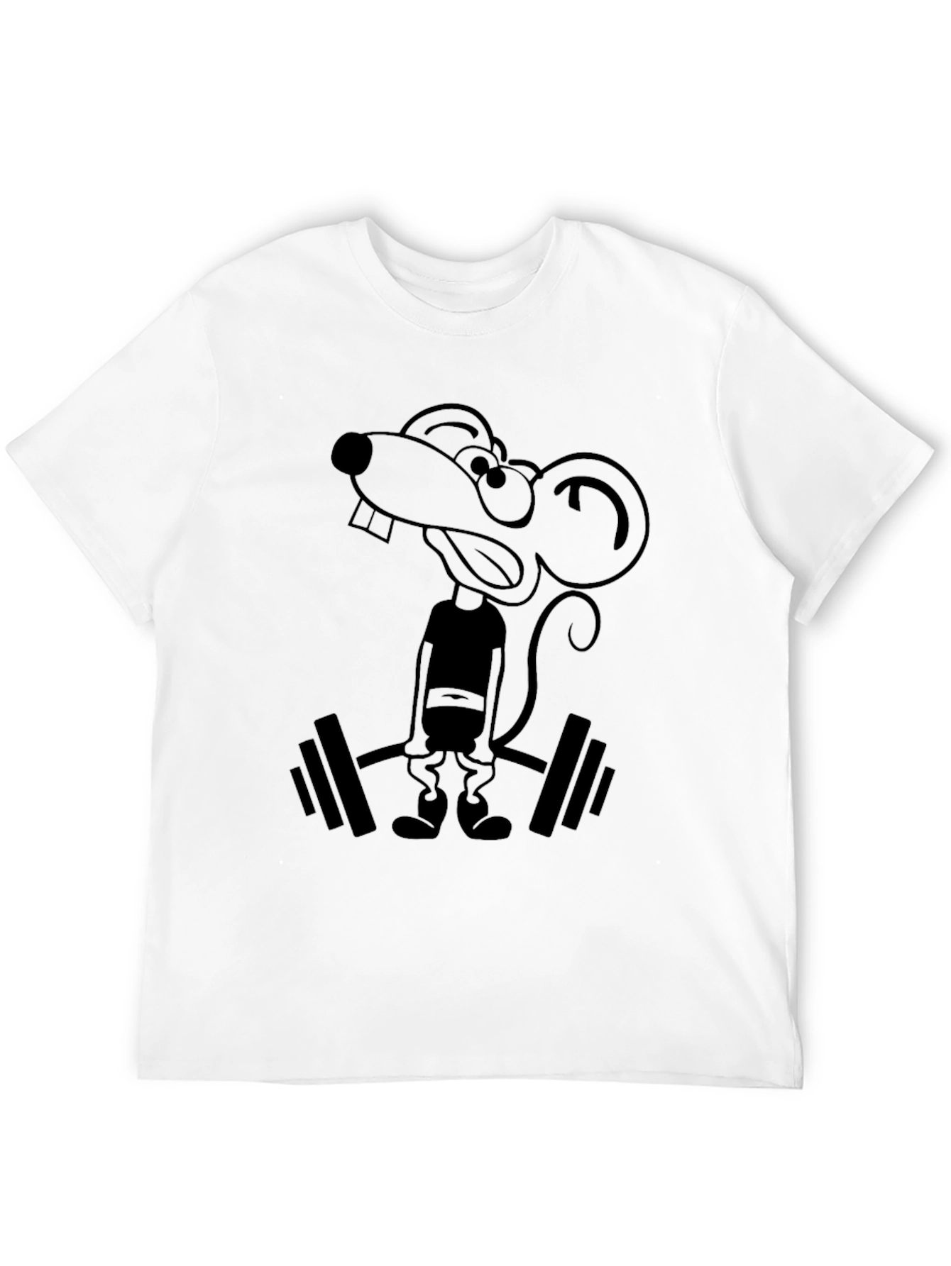 Funny Cartoon Rat Lifting Weights Graphic Tee